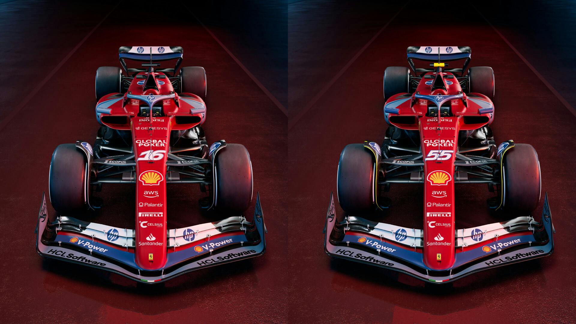 Front view of the SF-24 Ferrari Livery Miami GP (both Leclerc's and Sainz's F1 car)