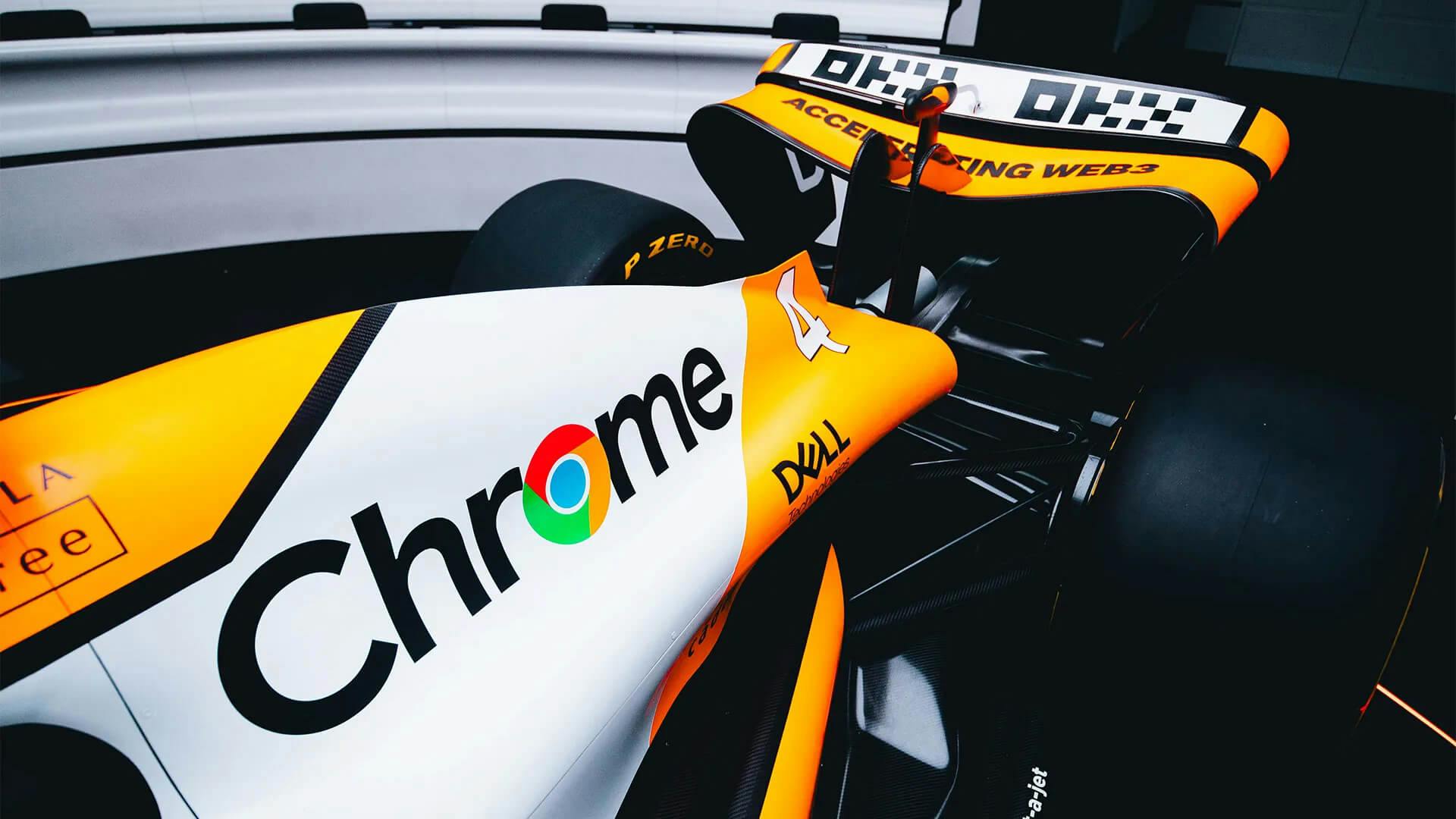 View on the body/rear wing of the McLaren MCL38 Reborn Livery for Singapore Grand Prix