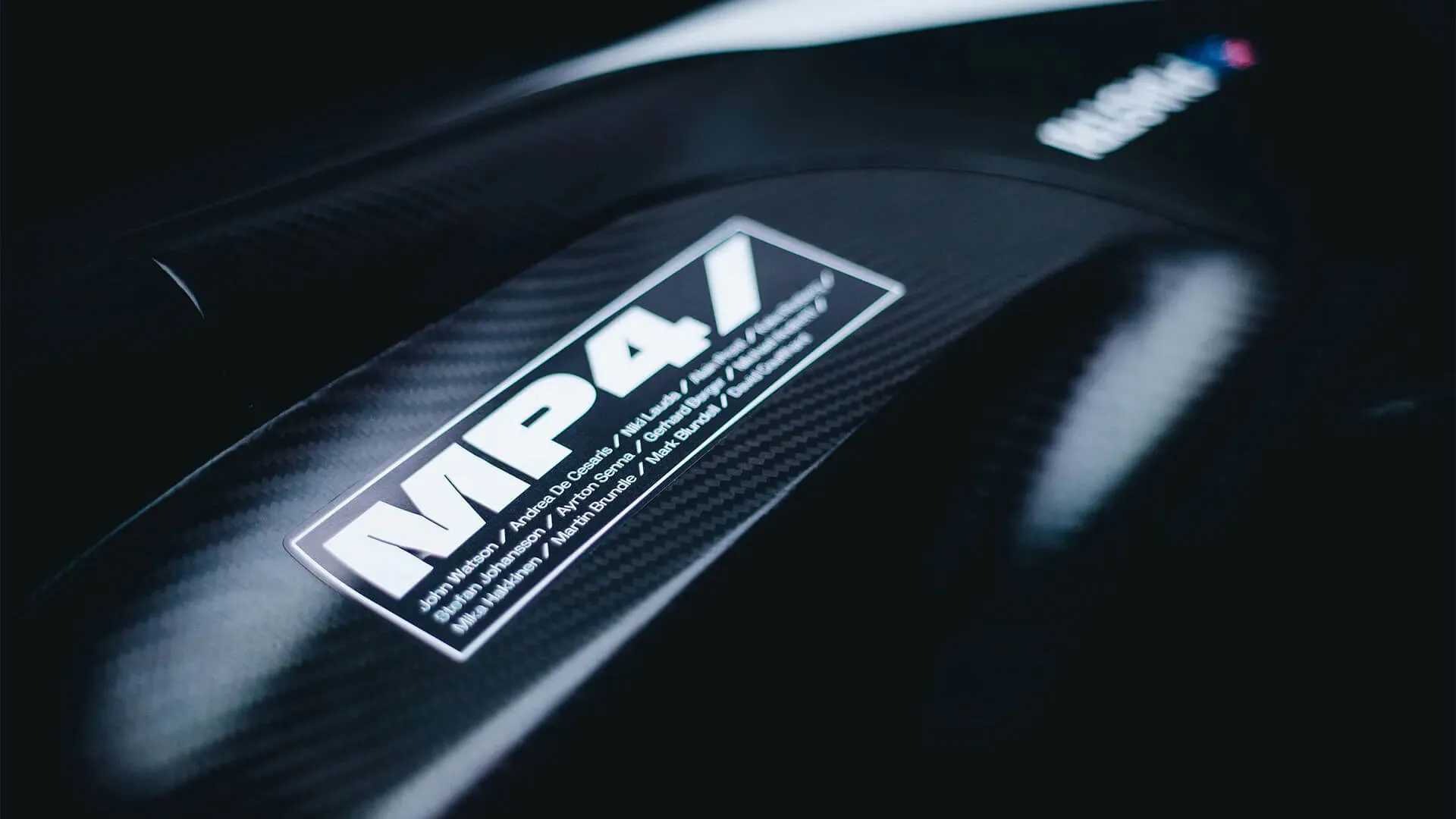 Focus on MP4 sticker of the McLaren MCL38 Reborn Livery for Singapore Grand Prix
