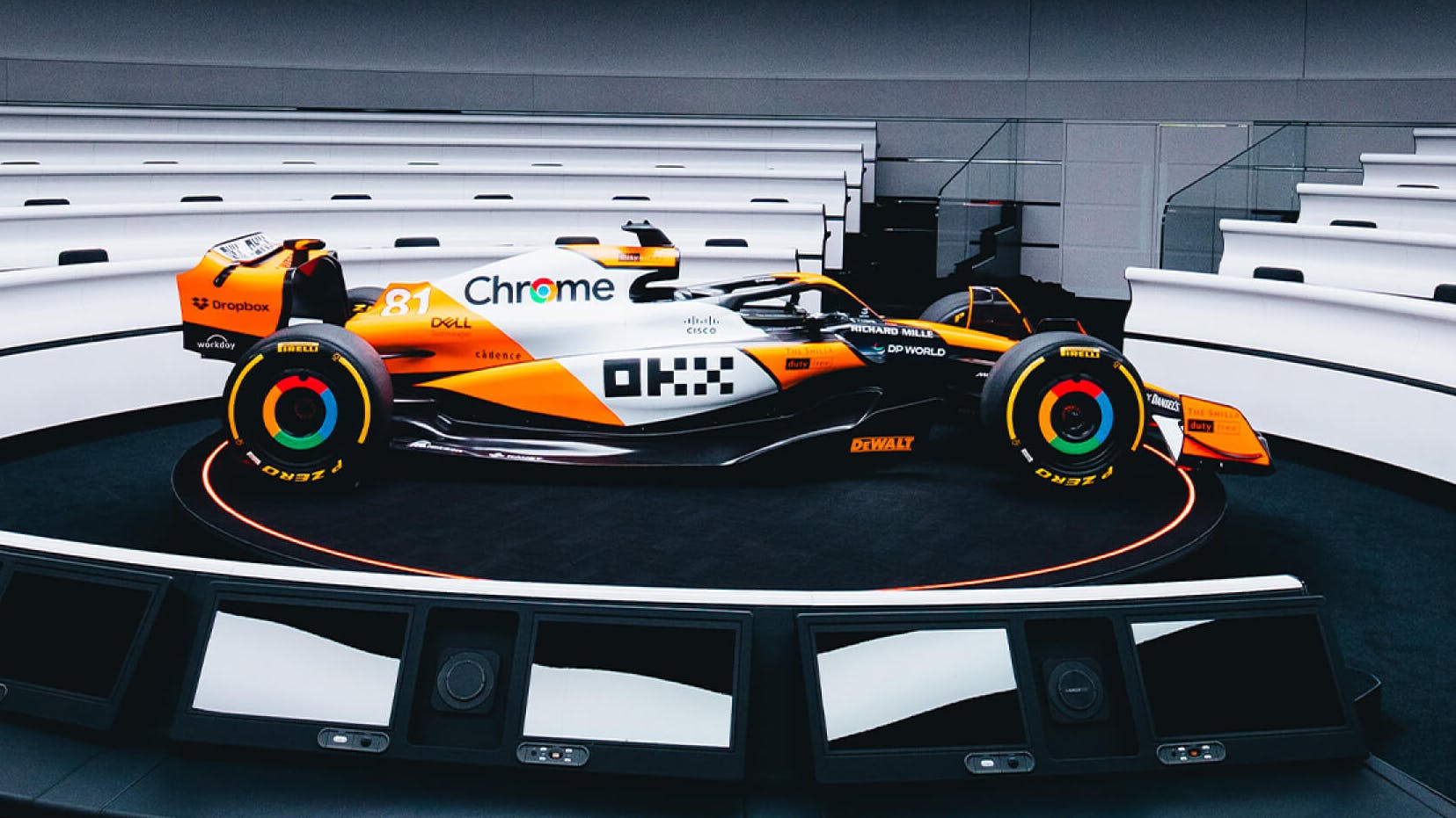 Side view of the McLaren MCL38 Reborn Livery for Singapore Grand Prix