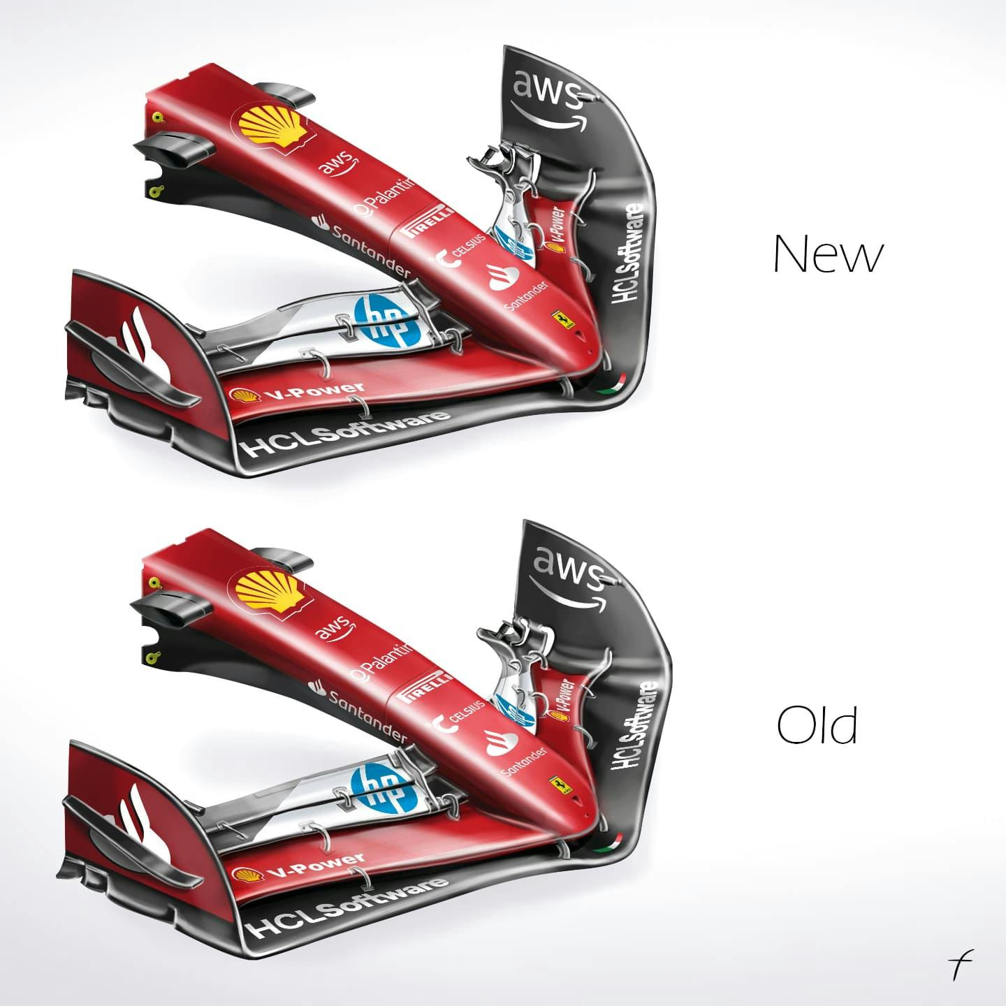 Focus on differences between old and new Ferrari flexi front wing