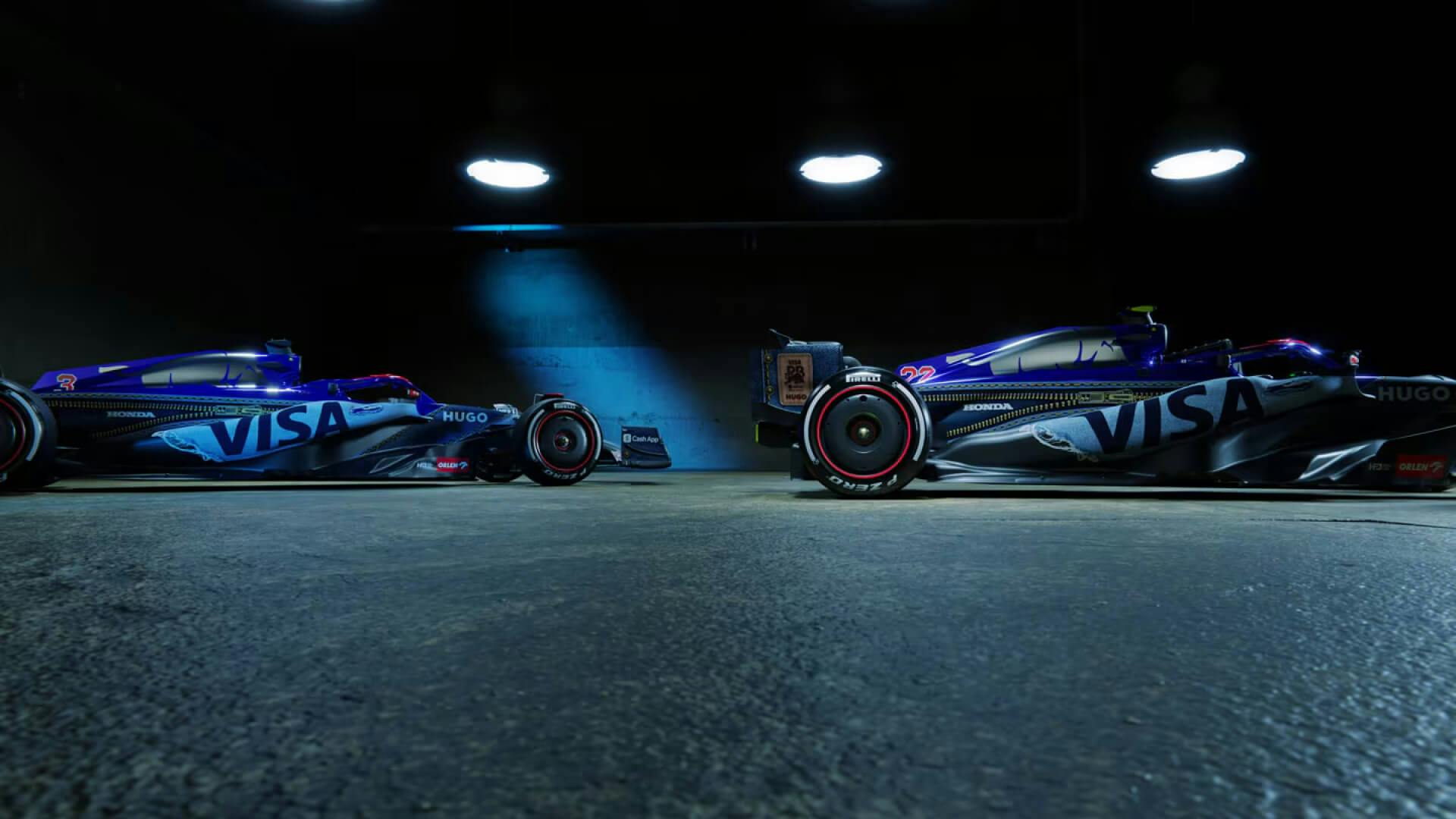 Side view of the both F1 Racing Bulls special livery for Singapore GP