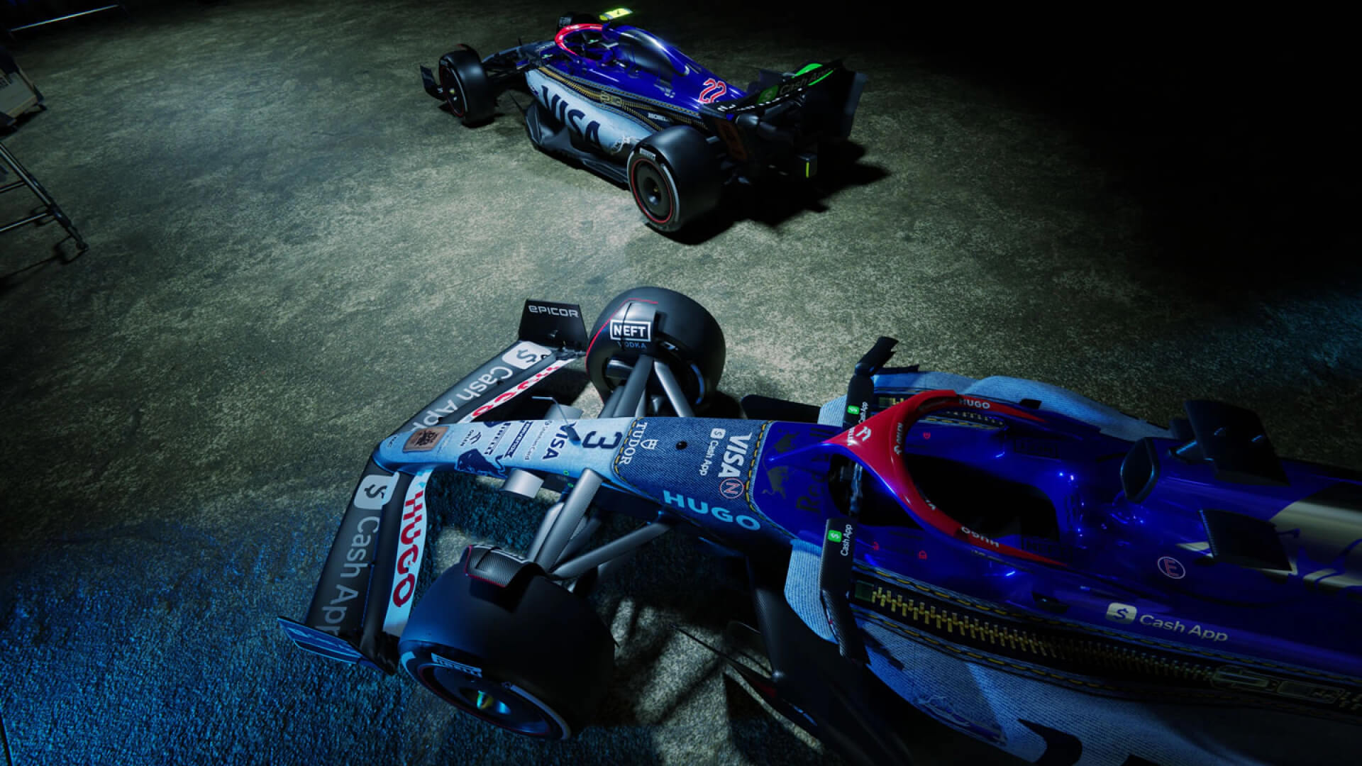 Top view of both F1 Racing Bulls special livery for Singapore GP