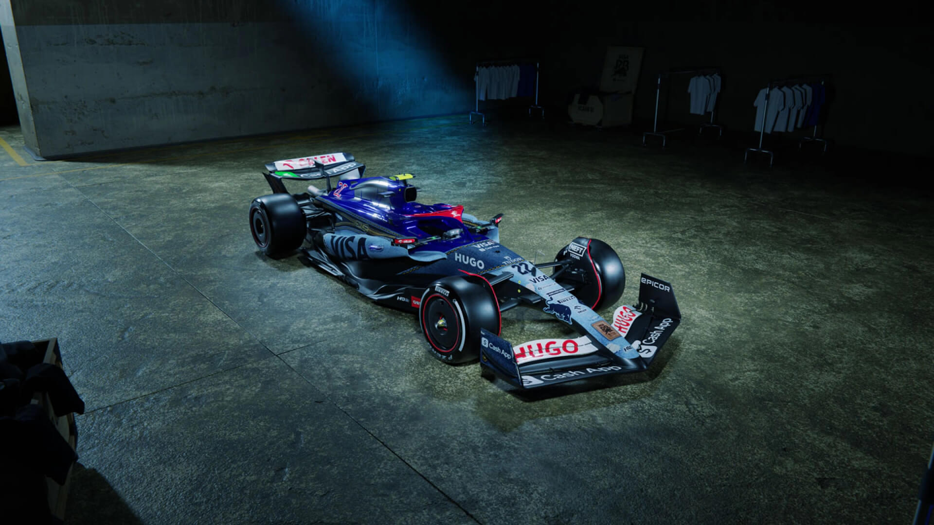 Front 3:4 view of the Racing Bulls special livery for Singapore GP