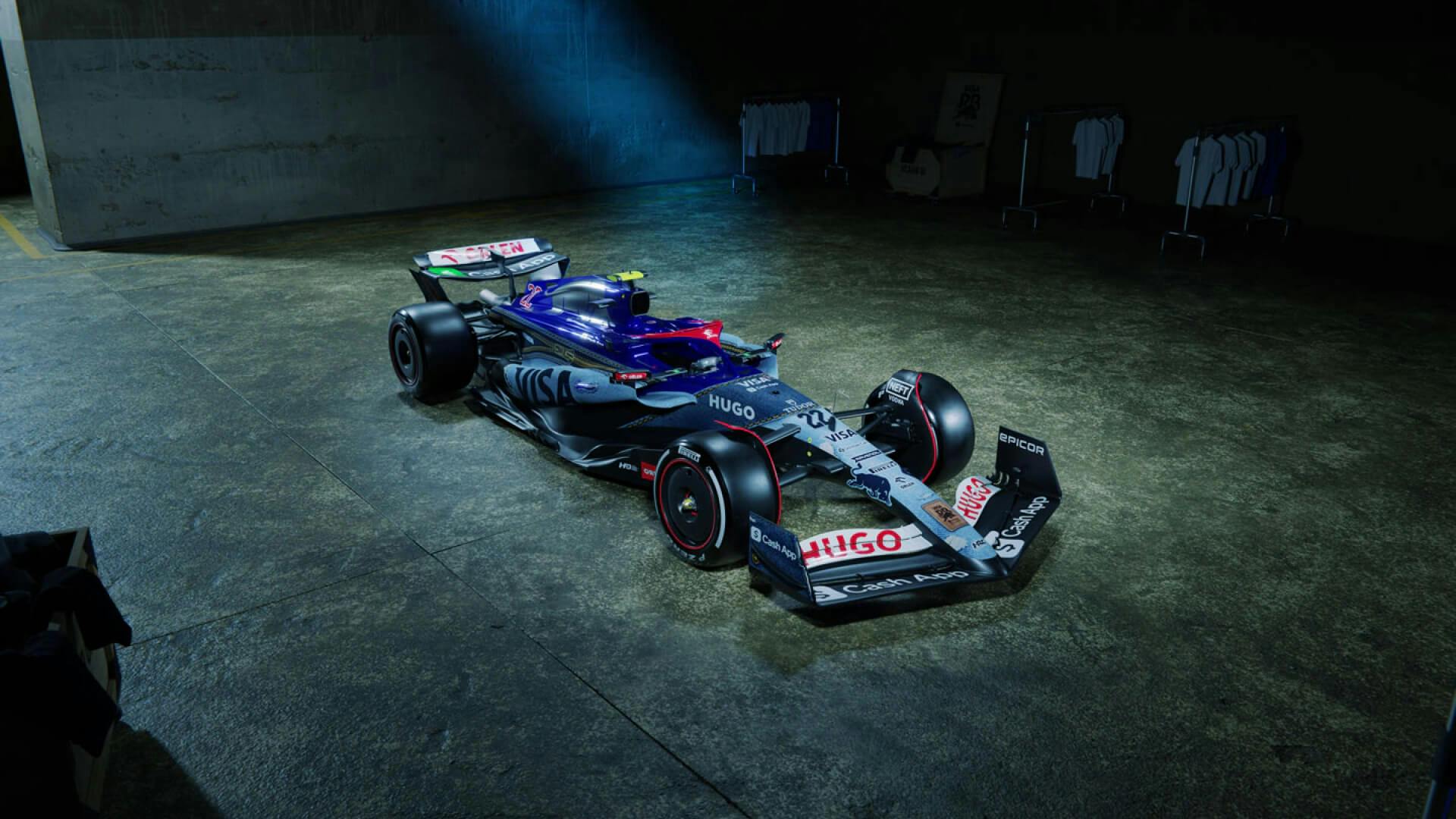 Front 3:4 view of the Racing Bulls special livery for Singapore GP