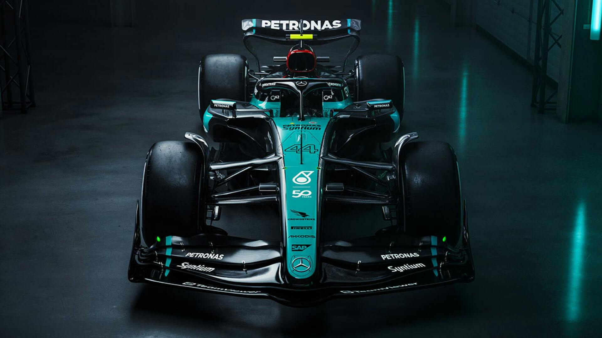 Front view of the Mercedes W15 special livery for Singapore