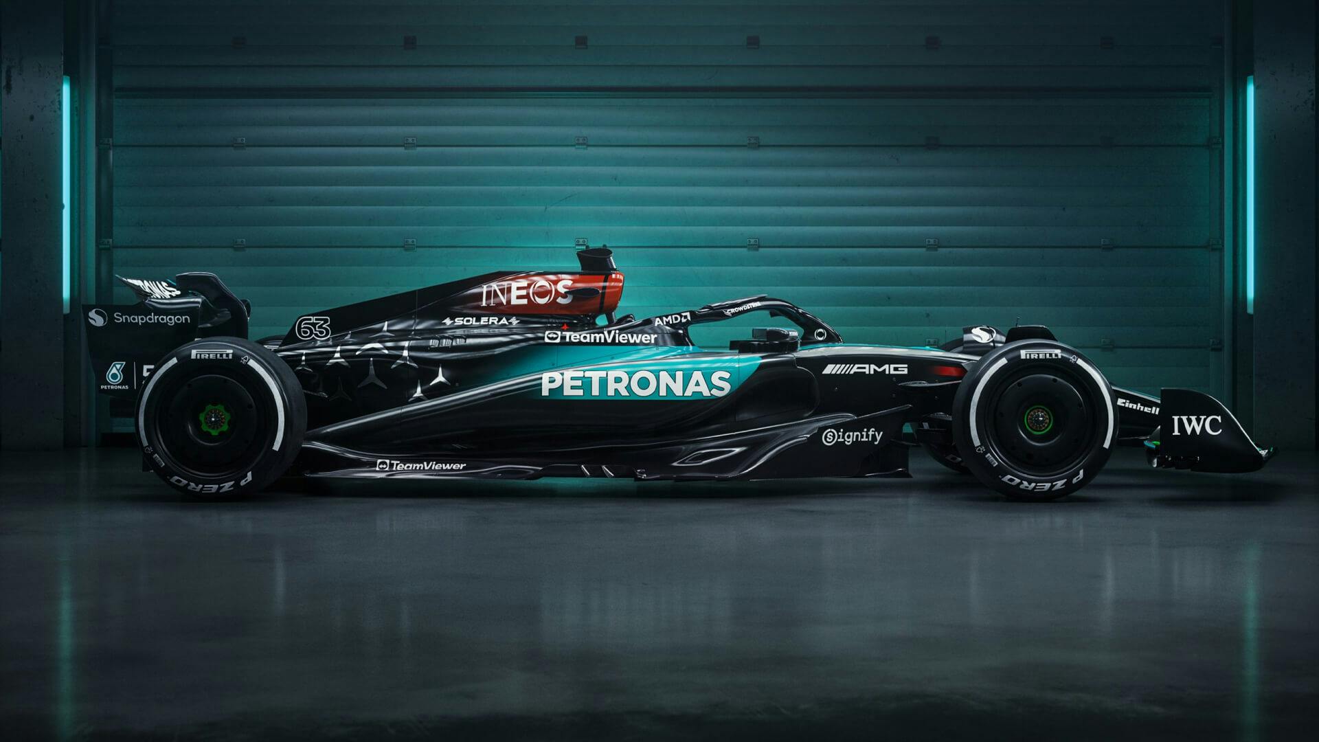 Right side view of the Mercedes W15 special livery for Singapore