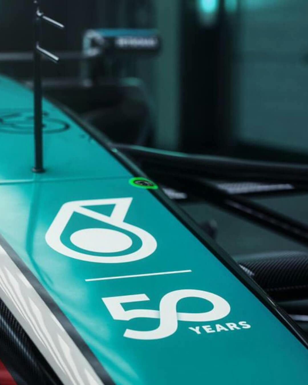 Focus on the PETRONAS’ 50th Anniversary logo of the Mercedes W15 special livery for Singapore