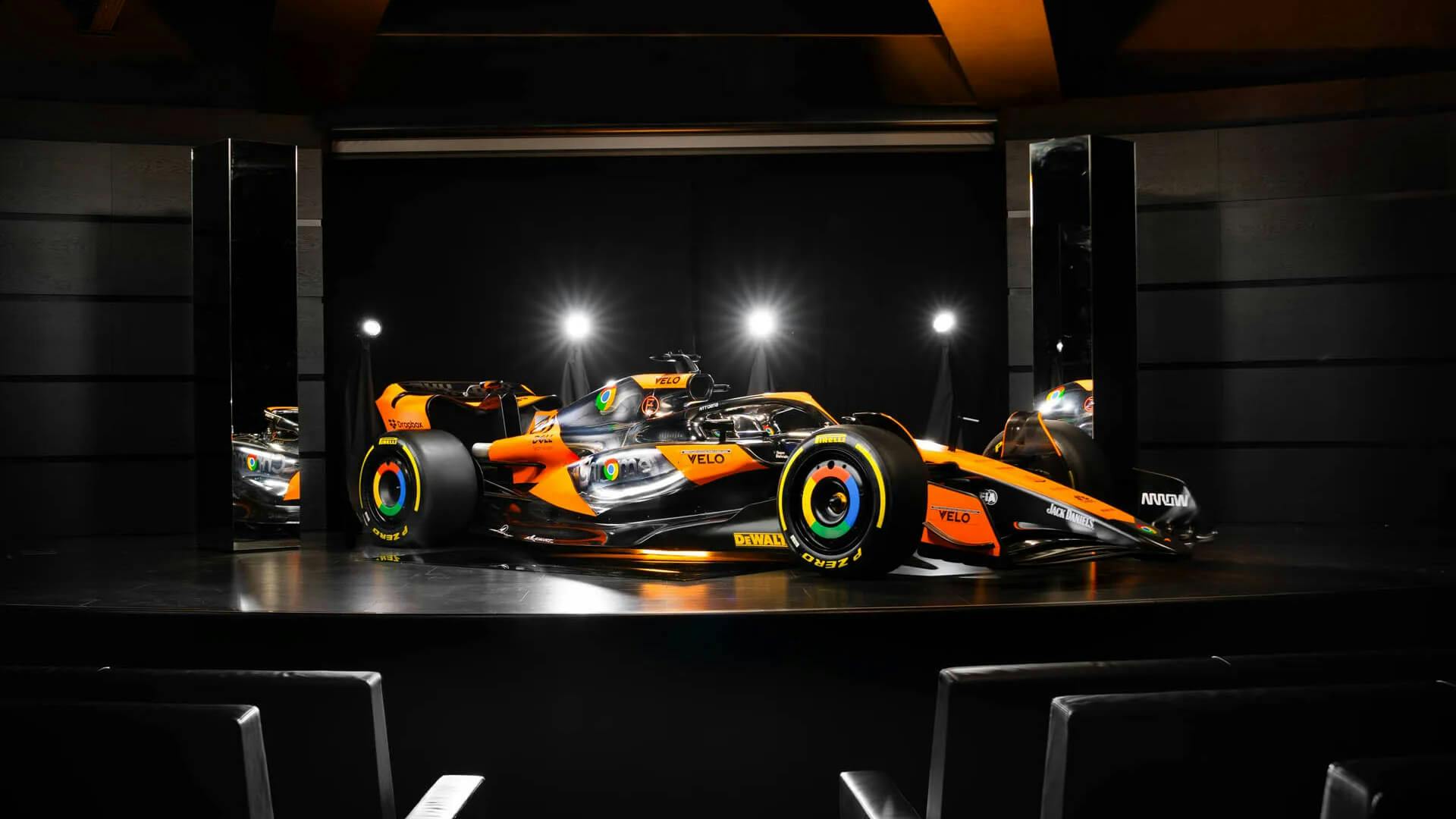 McLaren F1 MCL38 with a 2nd edition of the special Chrome livery on stage