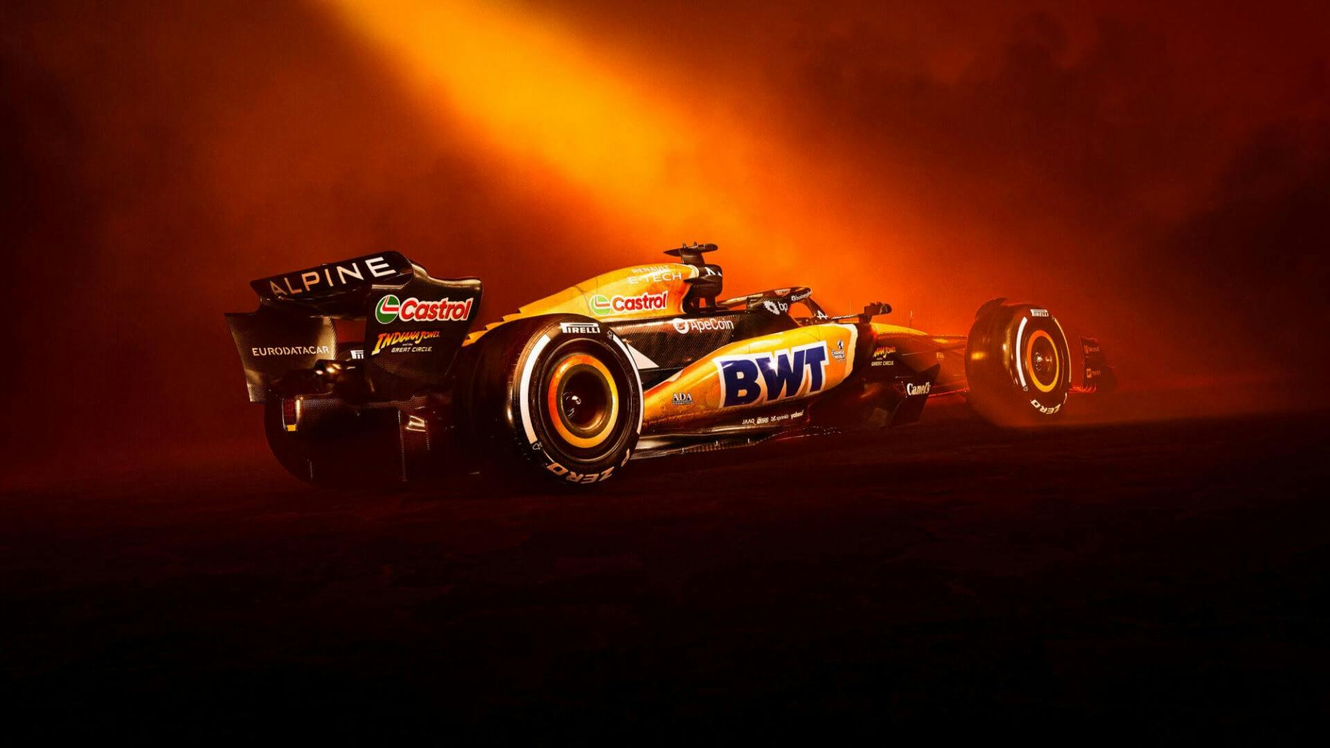 Side view of the Alpine F1 A524 Indiana Jones special Livery for 2024 United States Grand Prix