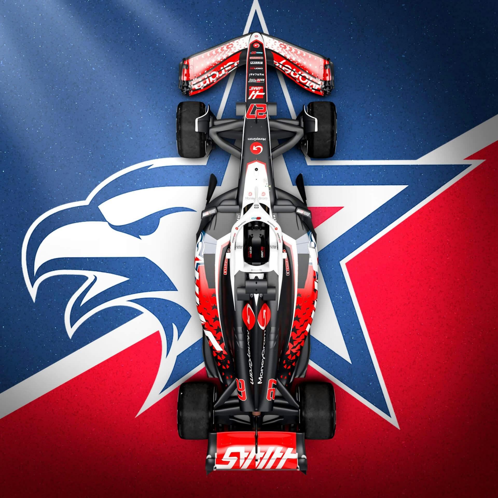 Top view of the Haas special Livery for 2024 United States Grand Prix