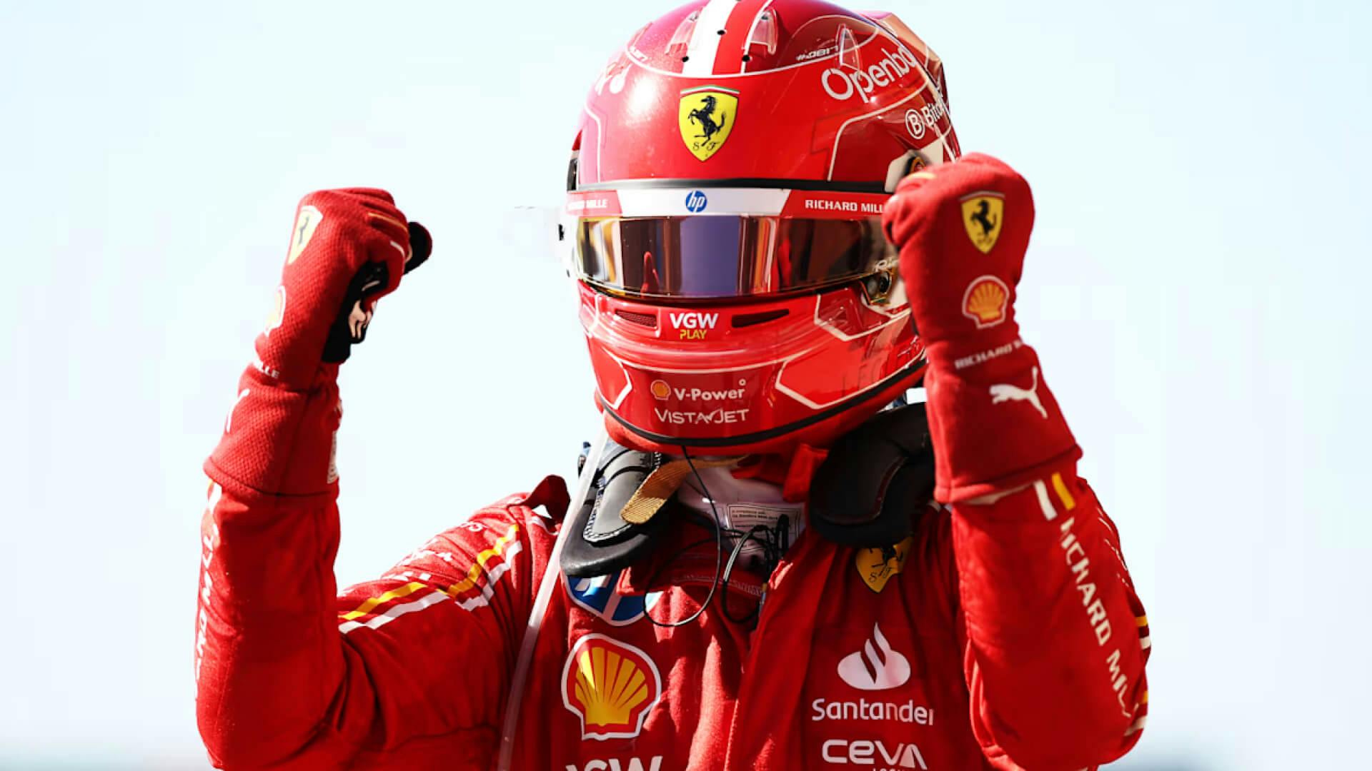 Leclerc clenches fists after United States. GP victory