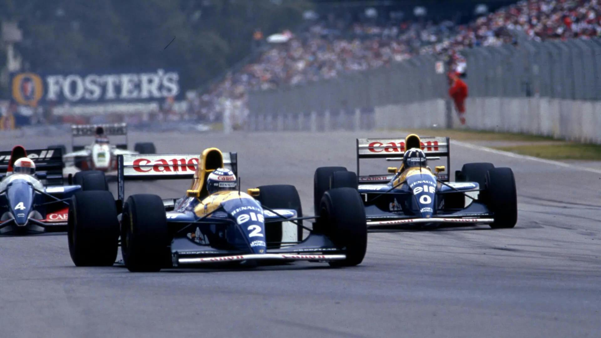 Alain Prost and Damon Hill occupy the podium spots in the FW15C