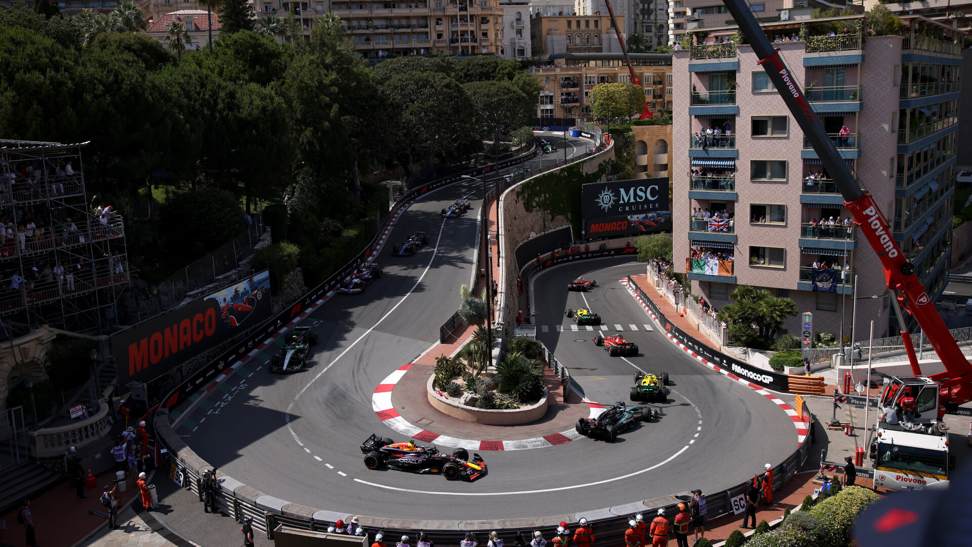 F1 cars in famous Fairmont Hairpin curve at Monaco