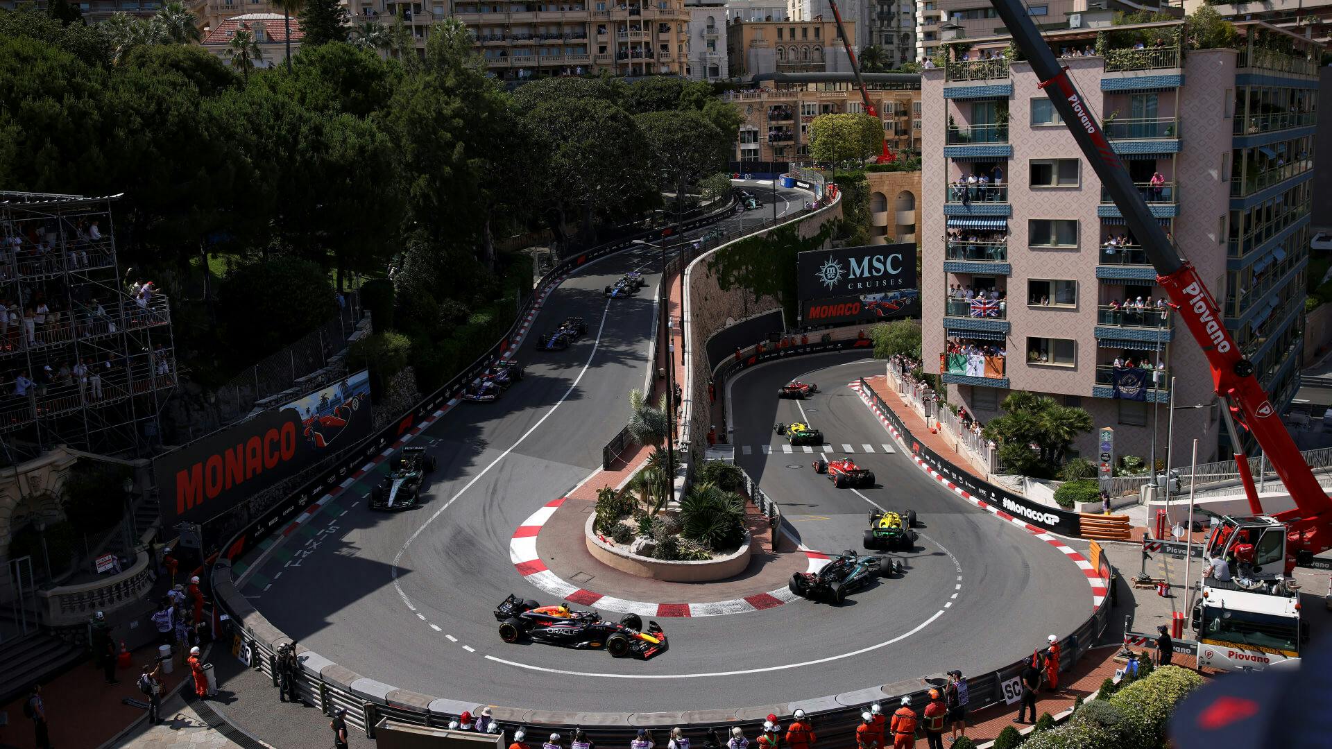 F1 cars in famous Fairmont Hairpin curve at Monaco