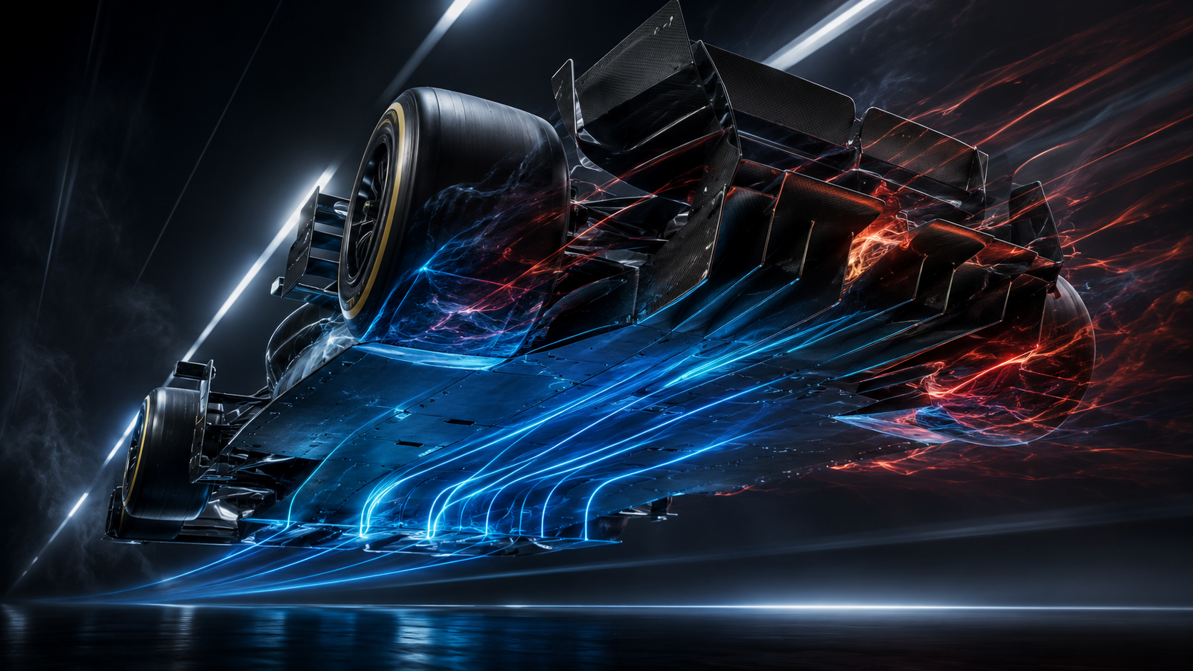 Modern Formula 1 floor and venturi tunnel aerodynamic visualization