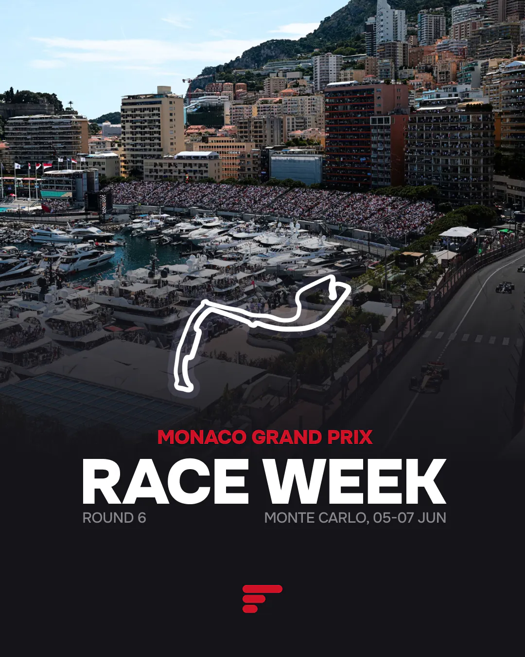 2026 Monaco Grand Prix race week graphic featuring the Monte Carlo circuit layout