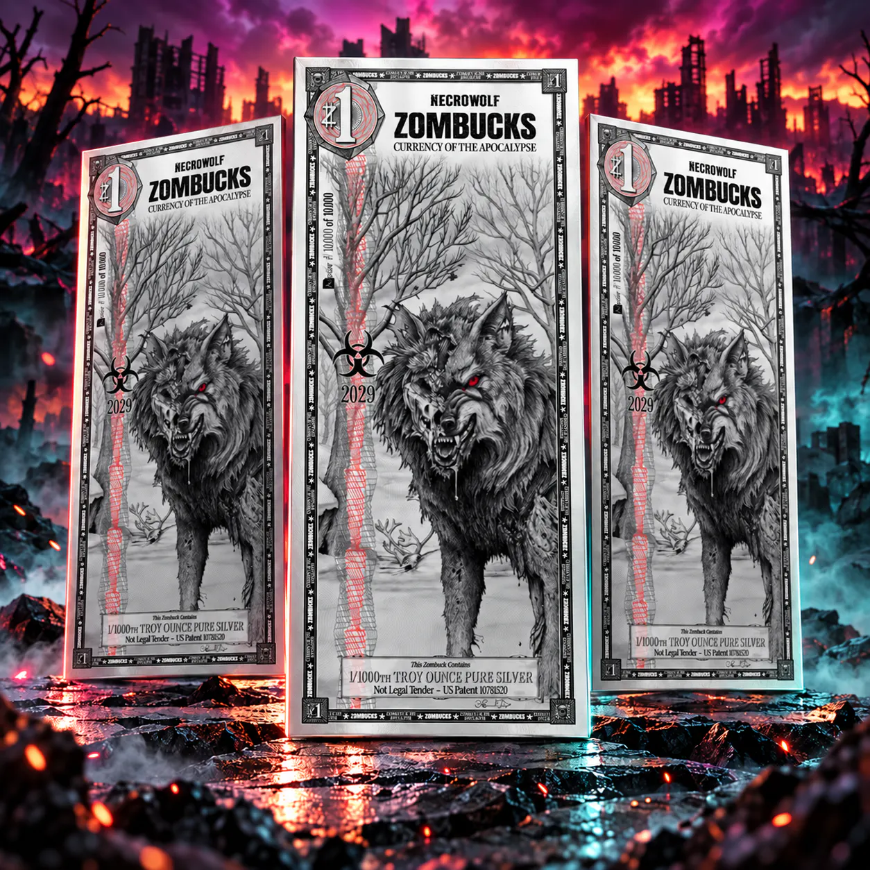 3 X ZOMBUCKS WORLD NECROWOLF SILVER NOTES