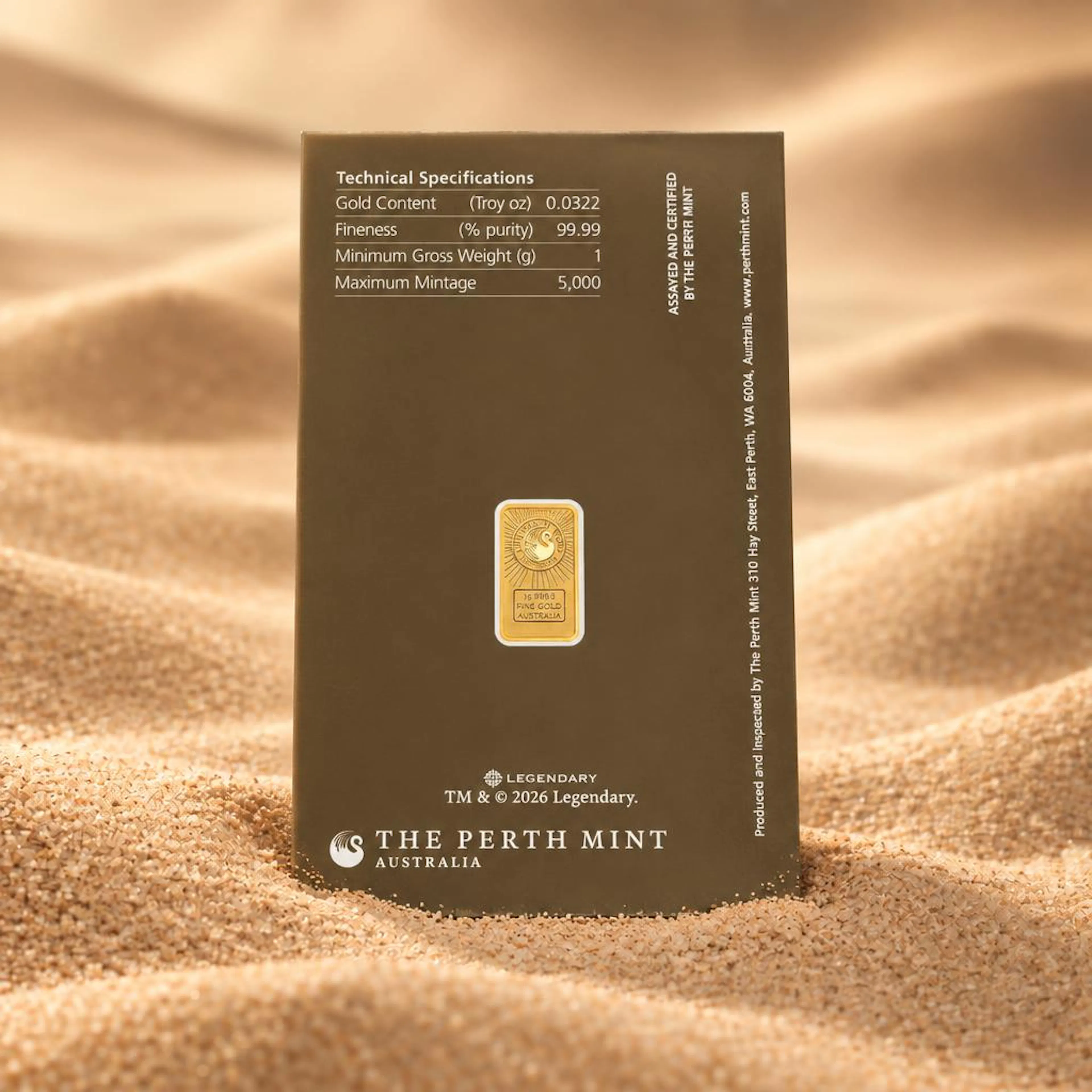 1g Perth Mint Dune Gold Bar Card Back