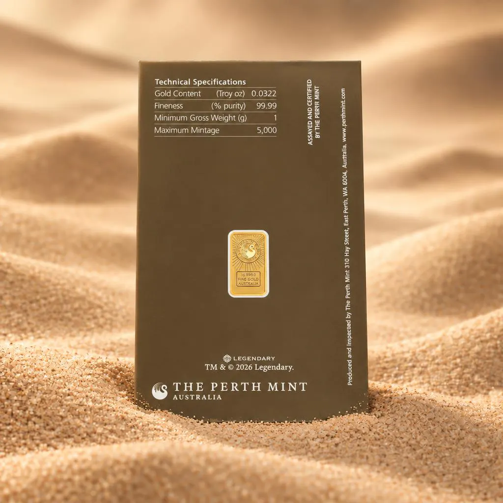 1g Perth Mint Dune Gold Bar Card Back