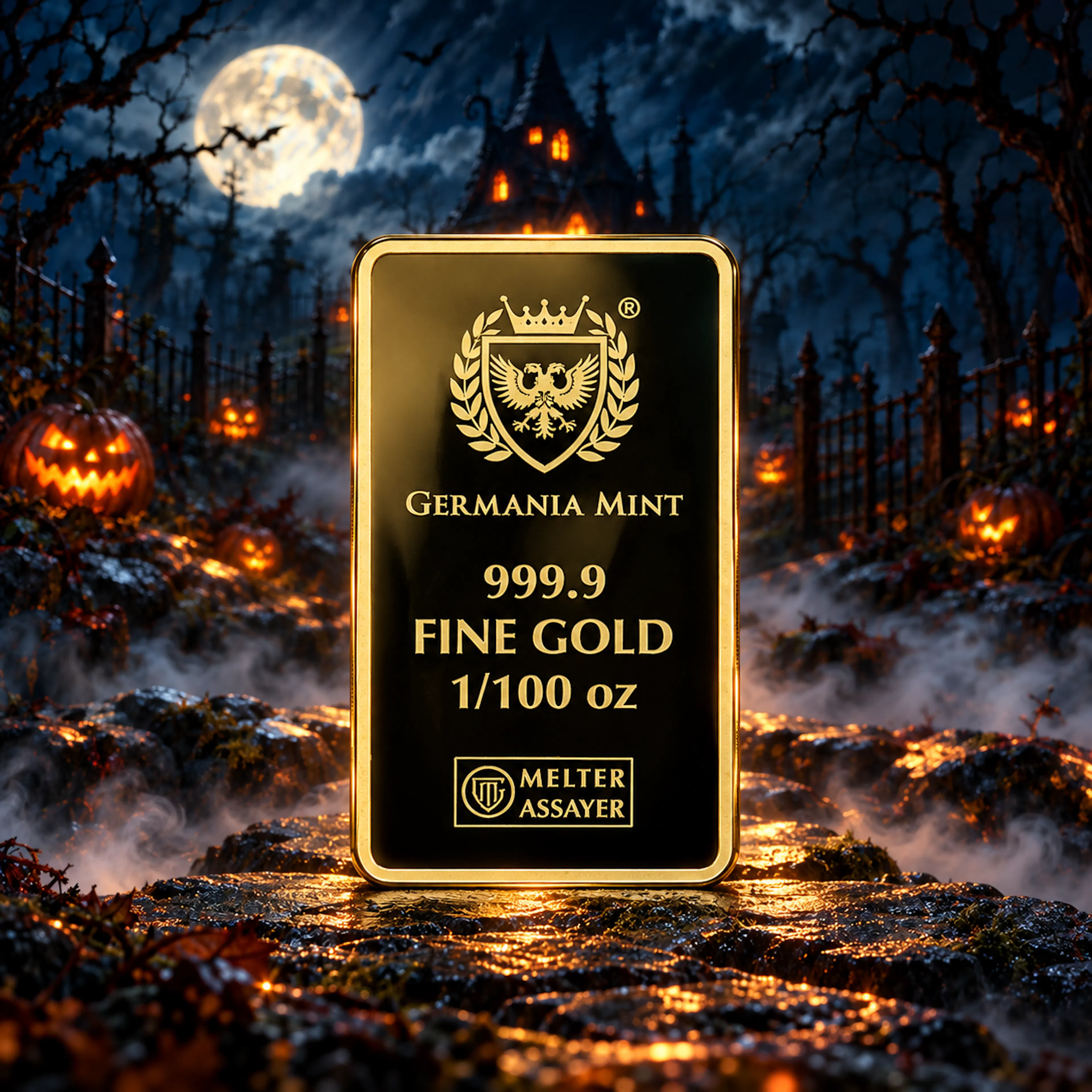 2026 1/100 oz Germania Mint Halloween Gold Bar Back