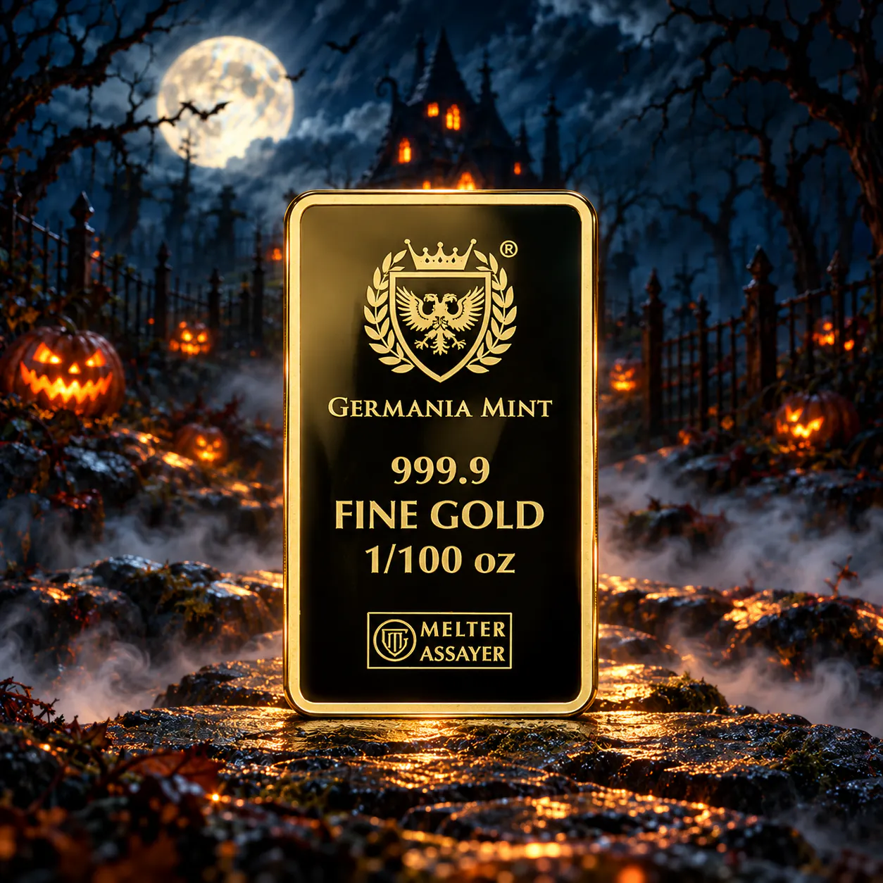 2026 1/100 oz Germania Mint Halloween Gold Bar Back