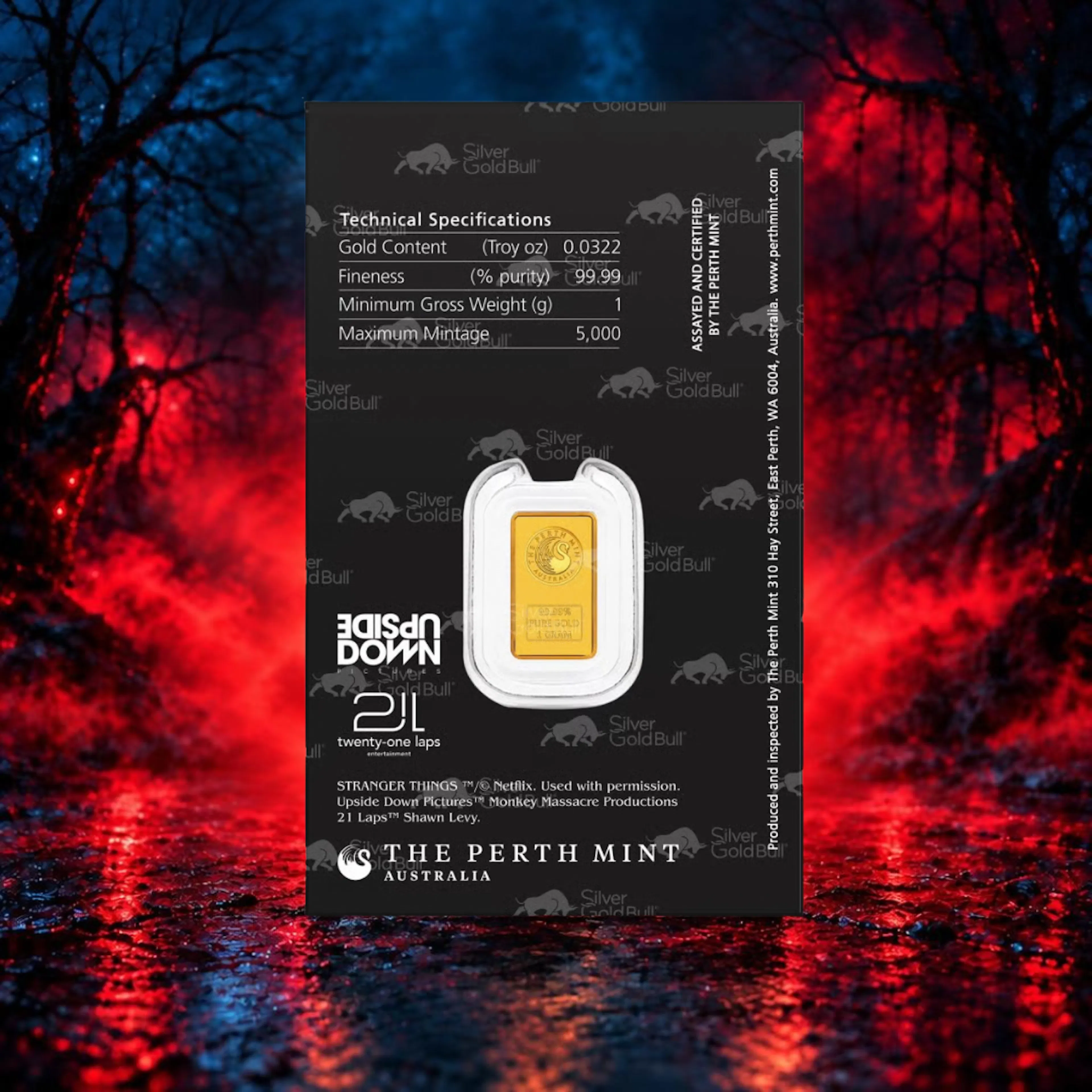 1g Perth Mint Stranger Things Gold Bar Card Back