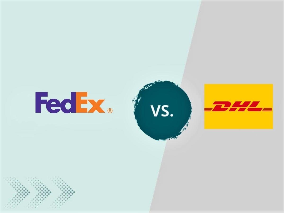 FedEx and DHL logos on two sides of the screen for comparison.