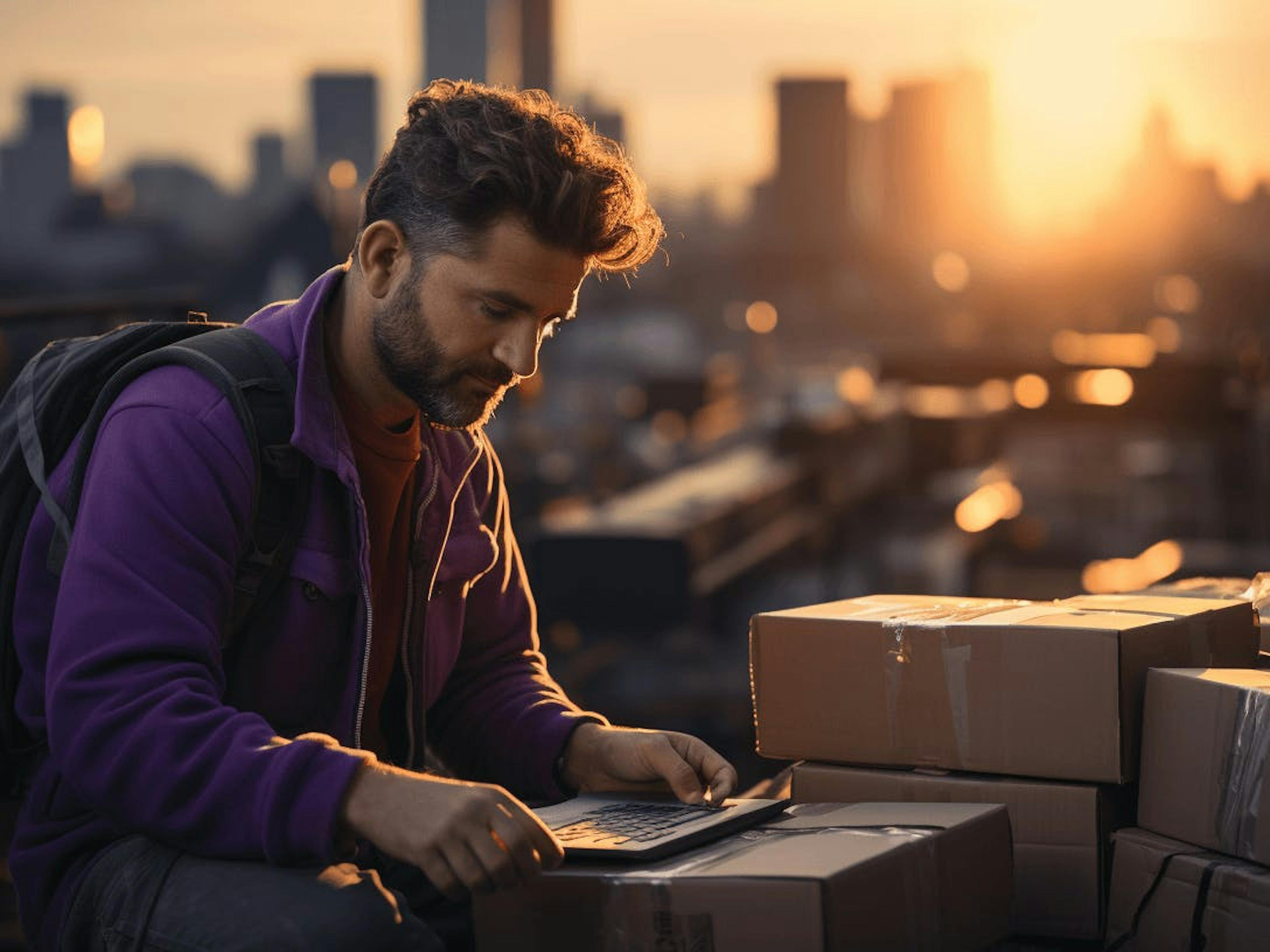 A man preparing packages to deliver them. 