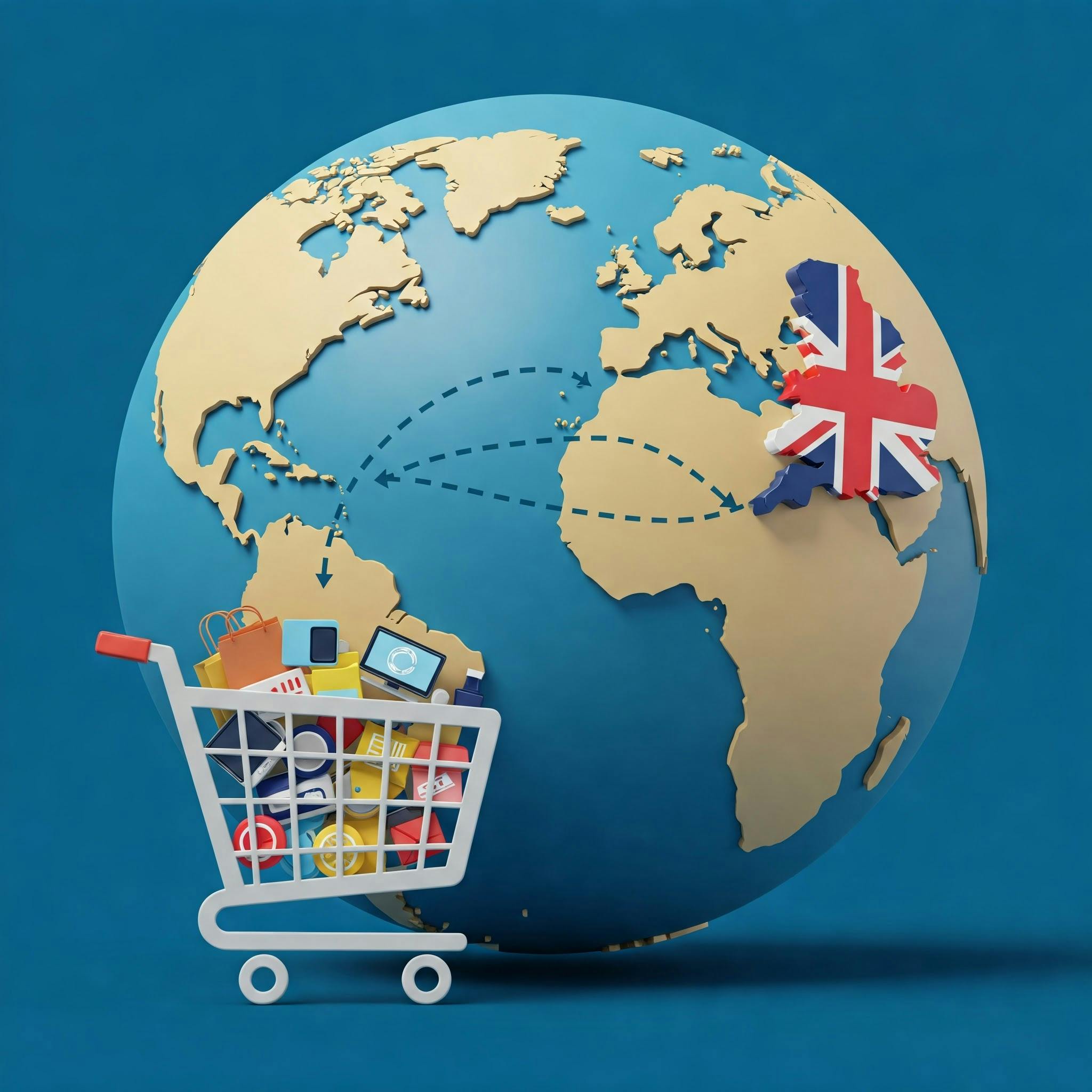 A world with UK and shopping cart.
