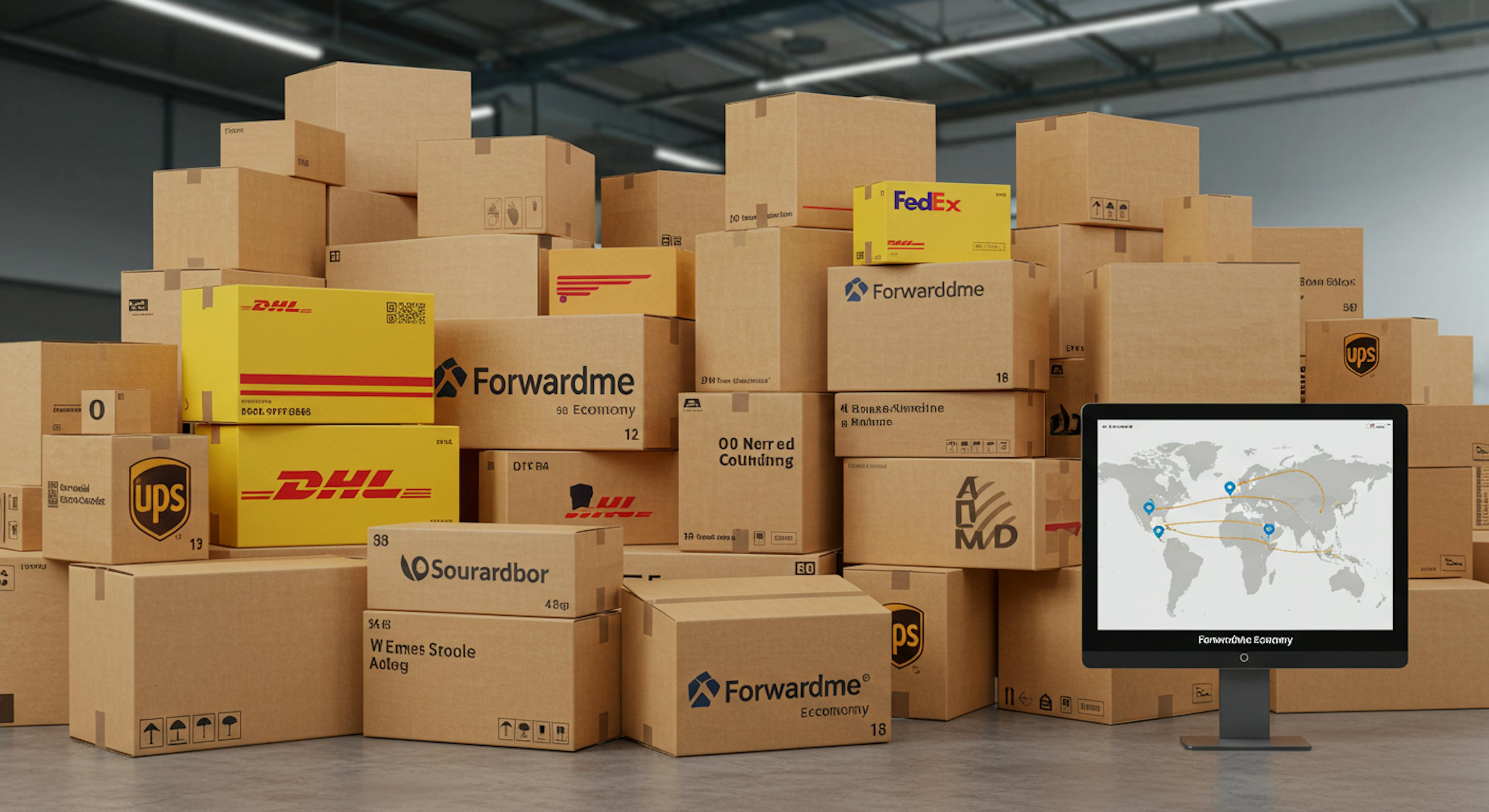 Forwardme warehouse showing various shipping carrier options available for shipping to Ireland)