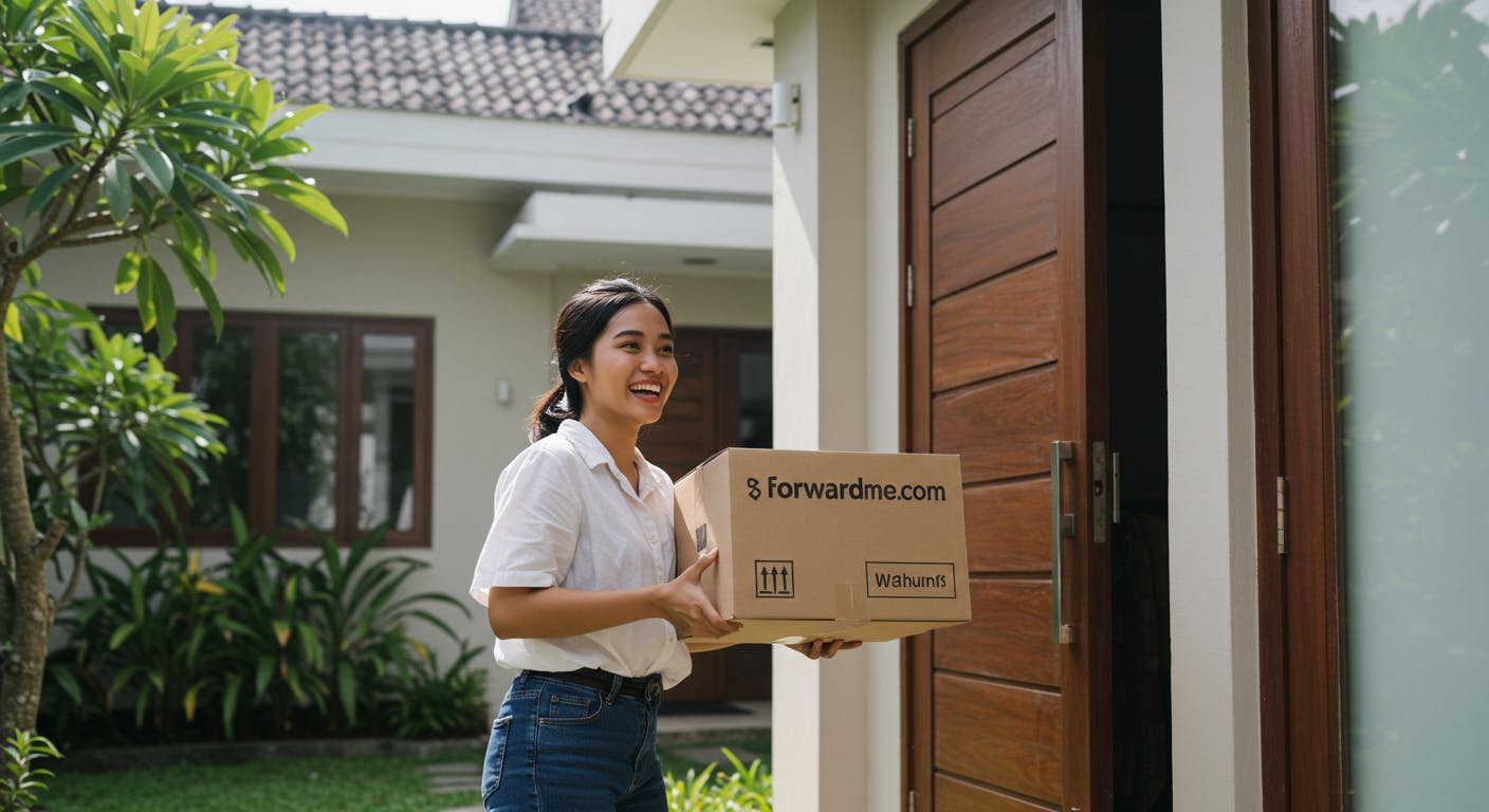 Happy Indonesian customer receiving her Forwardme package shipped from the US.