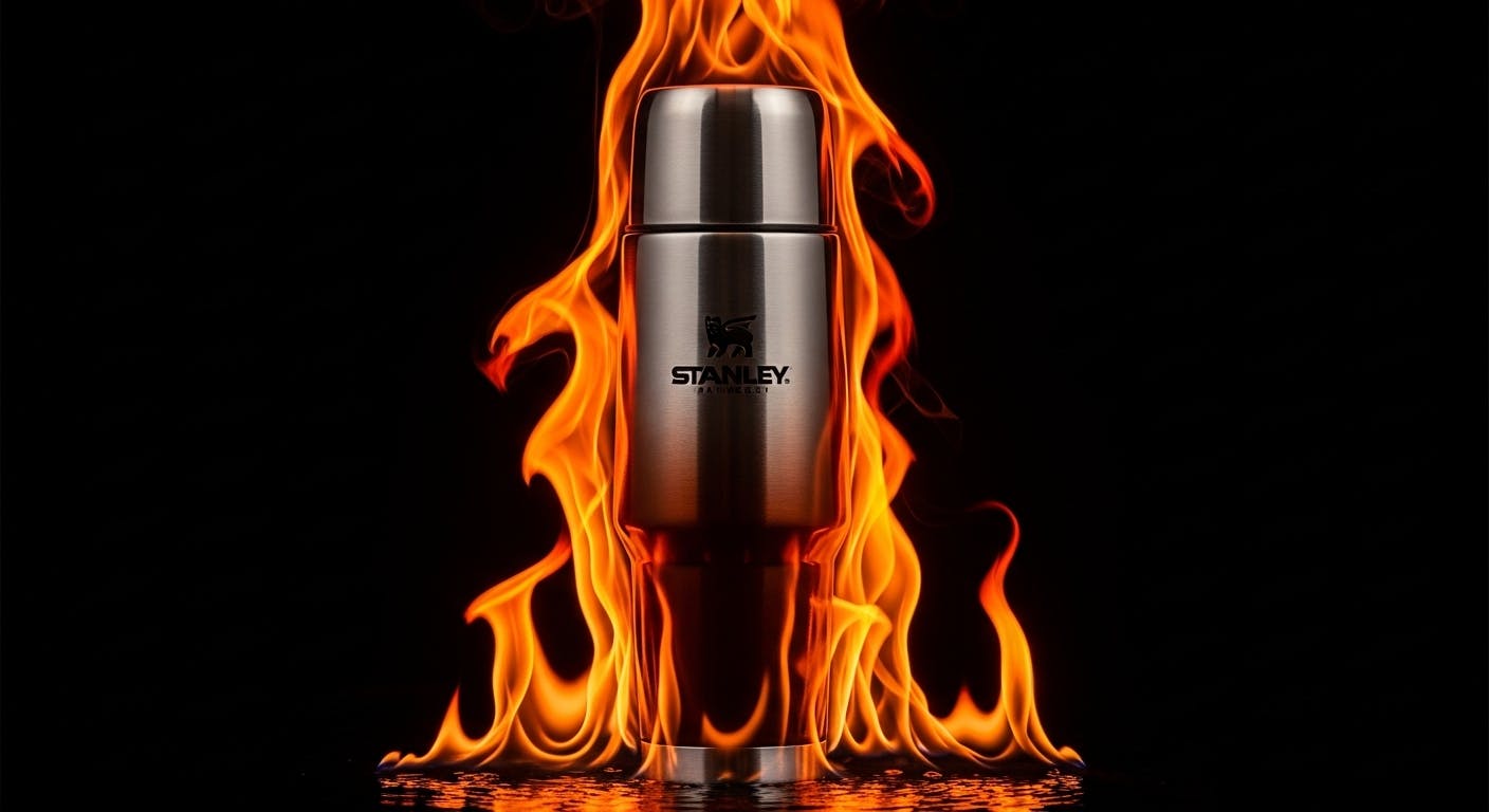 Stanley drinkware cup on fire