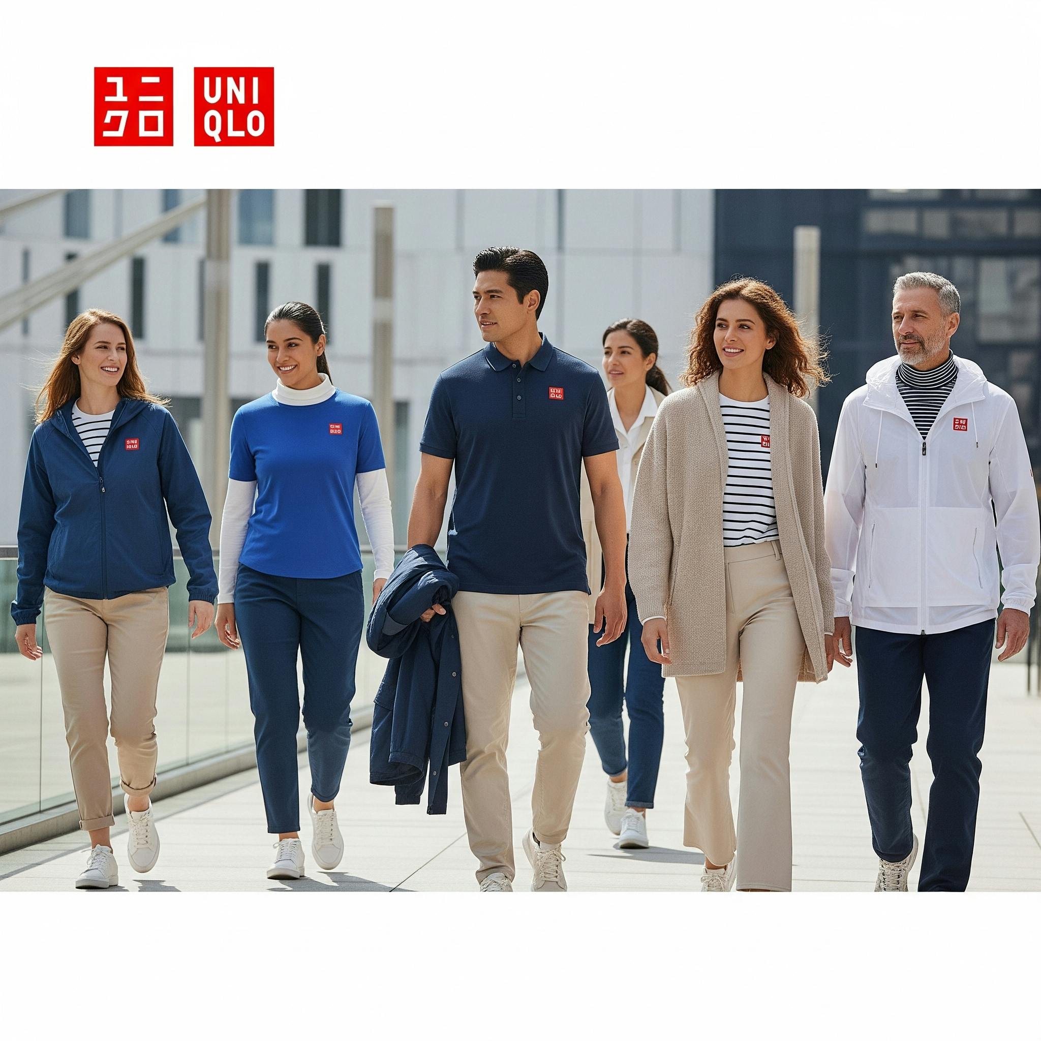 A group of people walking with their newly purchases from Uniqlo US.