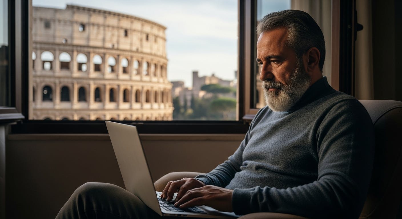 a person shopping from Turkish online store with Collesium on background