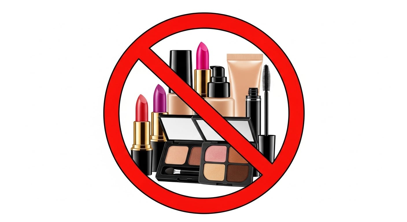 some make up products in a red circle implying they are prohibited