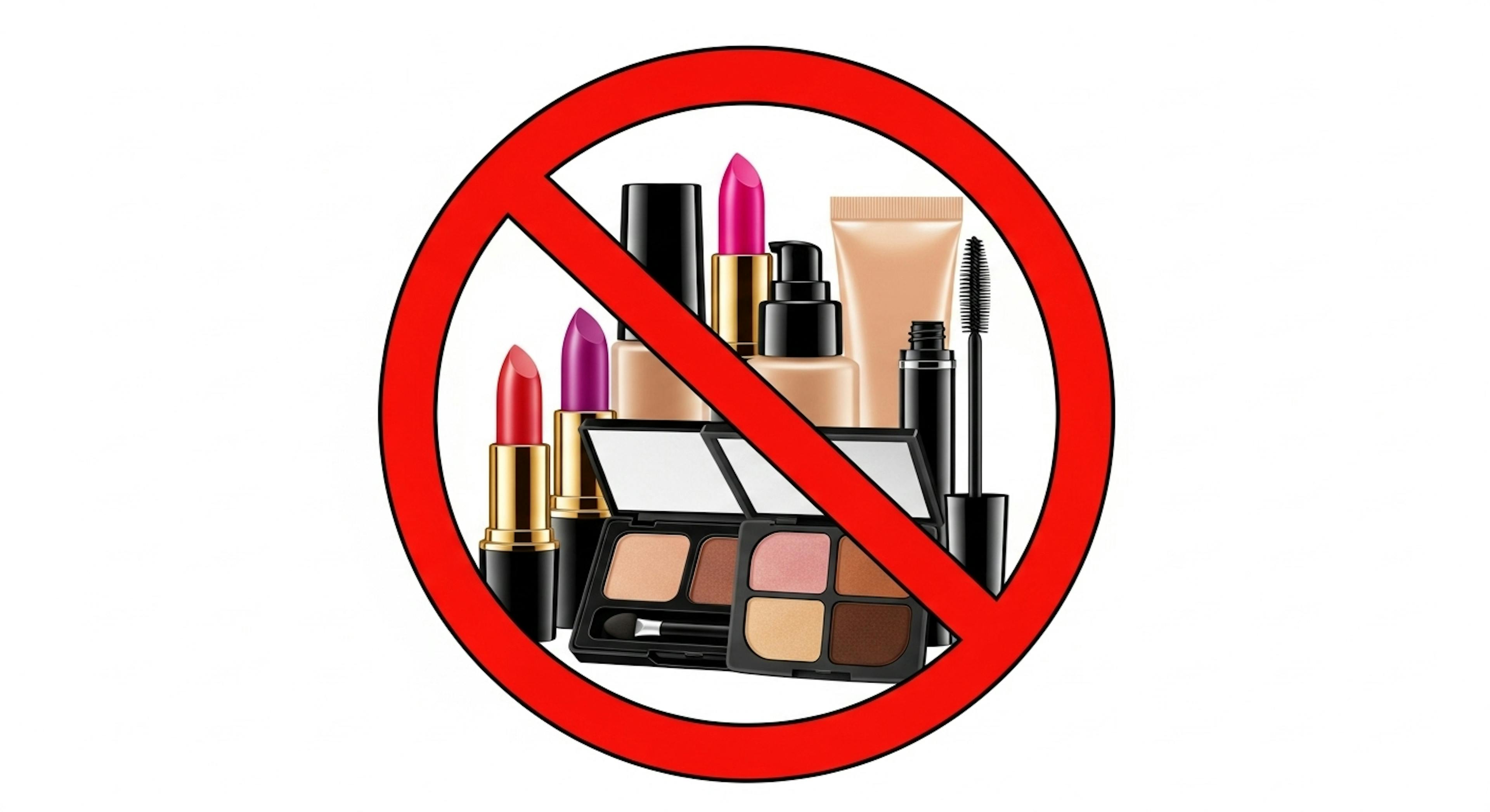 some make up products in a red circle implying they are prohibited
