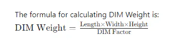 DIM weight calculation formula