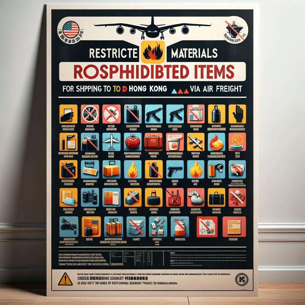 an informative poster about restricted and prohibited items for shipping to Hong Kong via air freight.