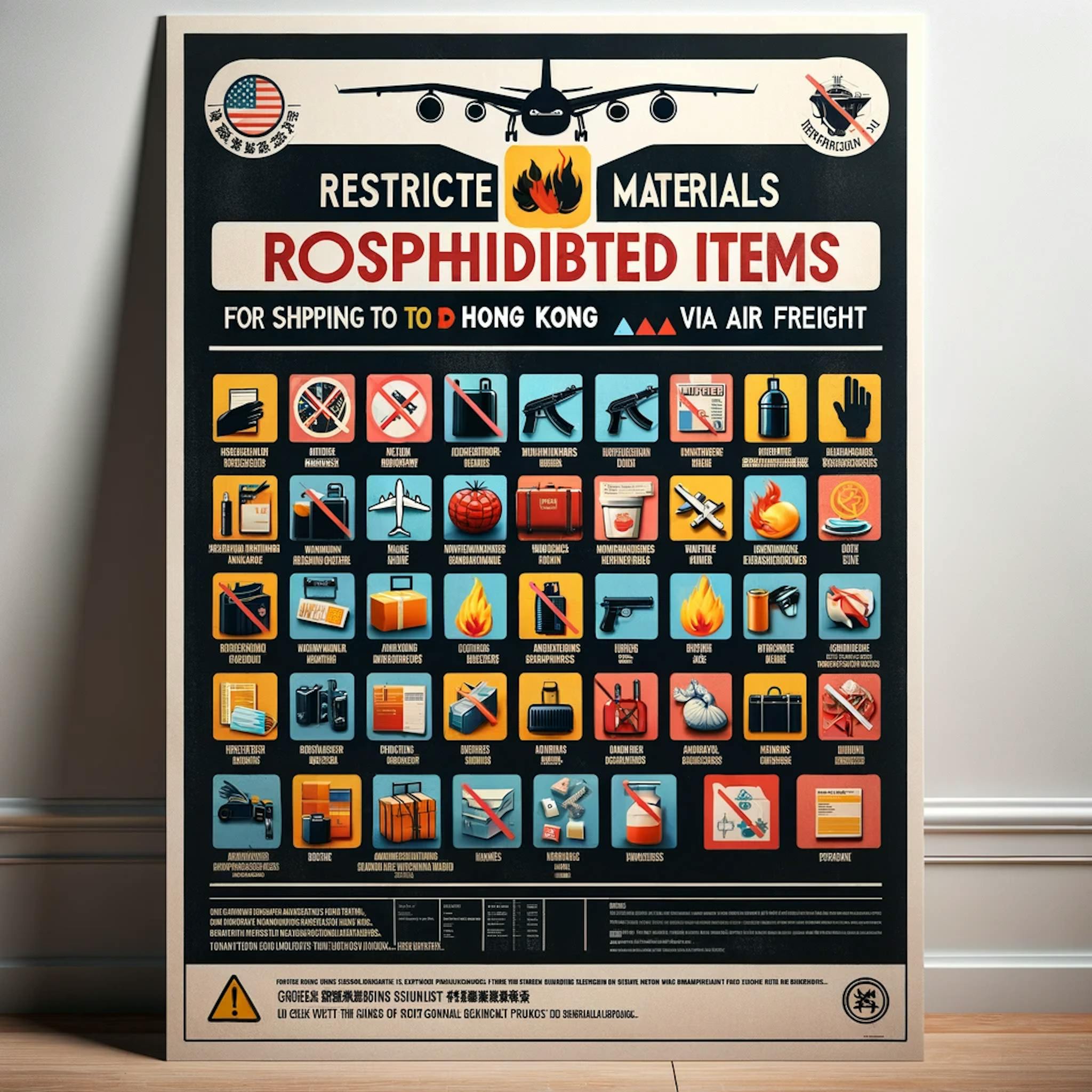 an informative poster about restricted and prohibited items for shipping to Hong Kong via air freight.