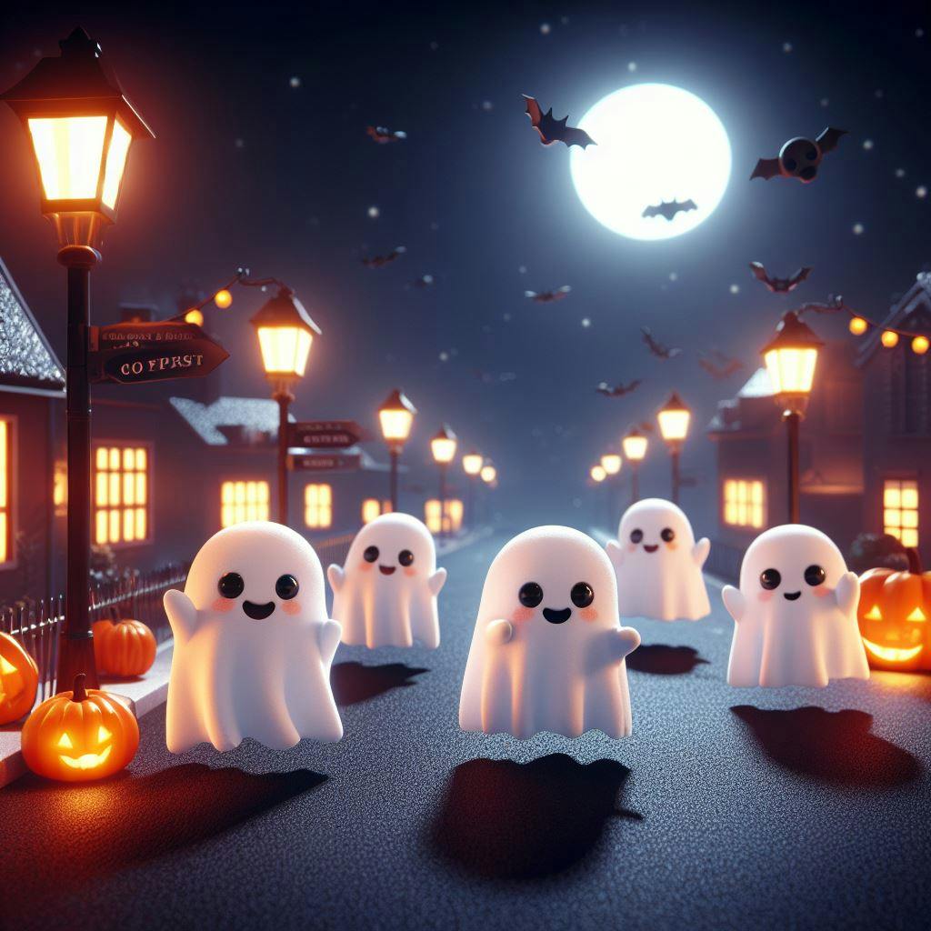Ghosts roaming the city streets on full moon with Halloween theme. Ghosts roaming the city streets on full moon with Halloween theme.