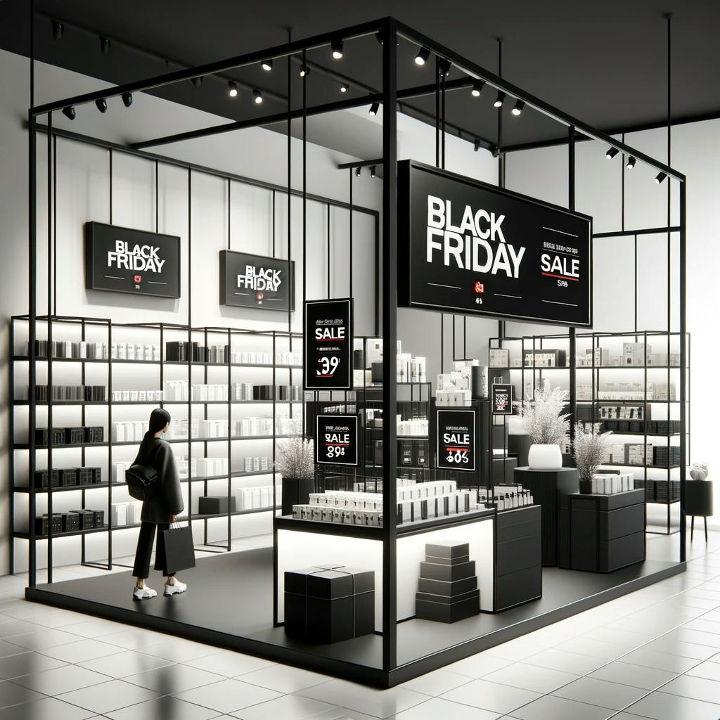 minimalist and realistic representation of Black Friday deals and sales in a modern shopping environment minimalist and realistic representation of Black Friday deals and sales in a modern shopping environment