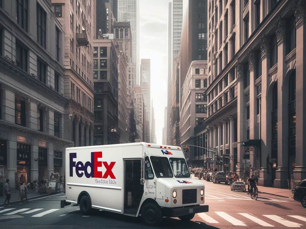 FedEx truck on Manhattan street