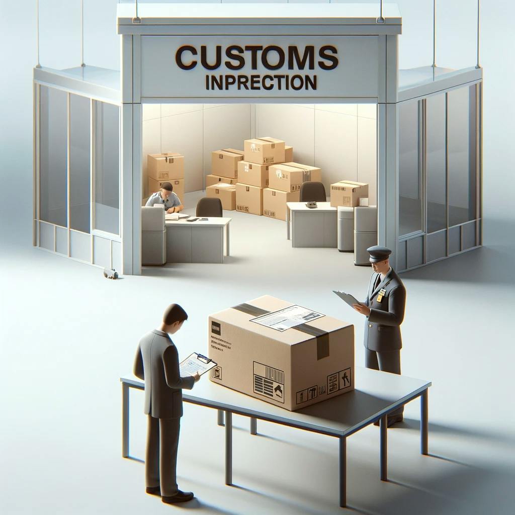 an internationally shipped package going through the customs process, presented in a minimalist and realistic style