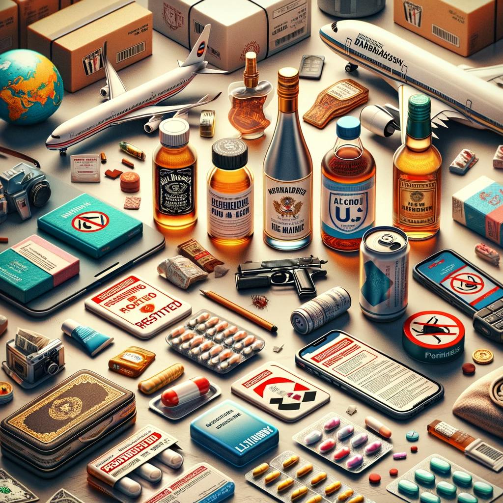 a variety of items commonly restricted in international shipping. a variety of items commonly restricted in international shipping.