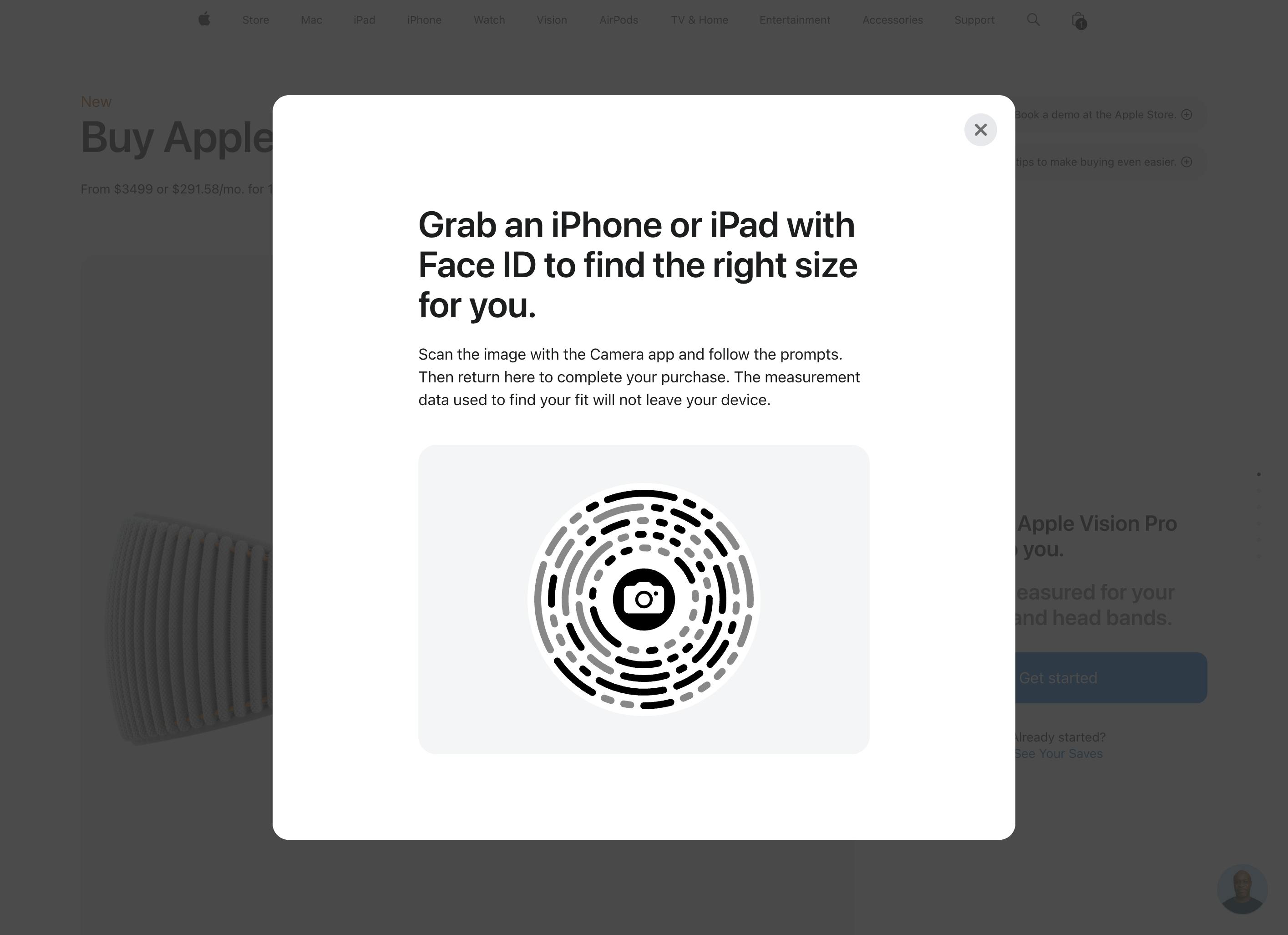 To order Apple Vision Pro from Apple US, you need to scan this image