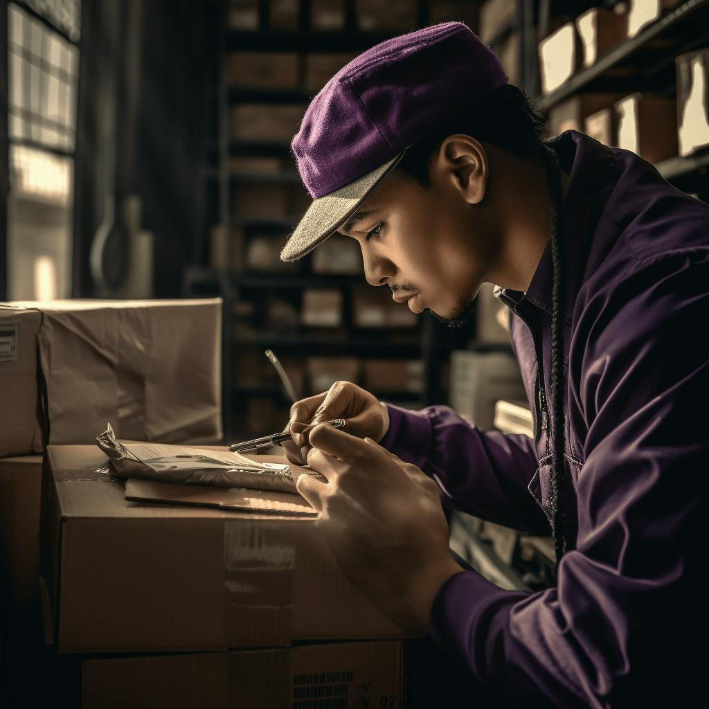 A man is preparing boxes to ship to out of the US