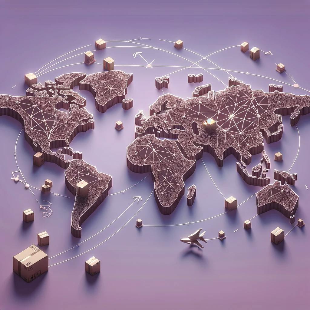 A world map connected with delivery points. A world map connected with delivery points.
