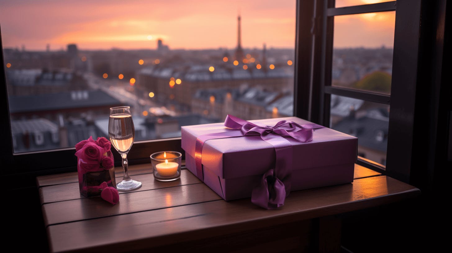 a shipping package infront of Eiffel Tower