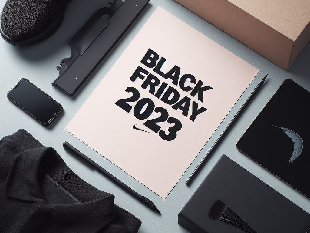 A paper written Black Friday written on it with black items around it. 